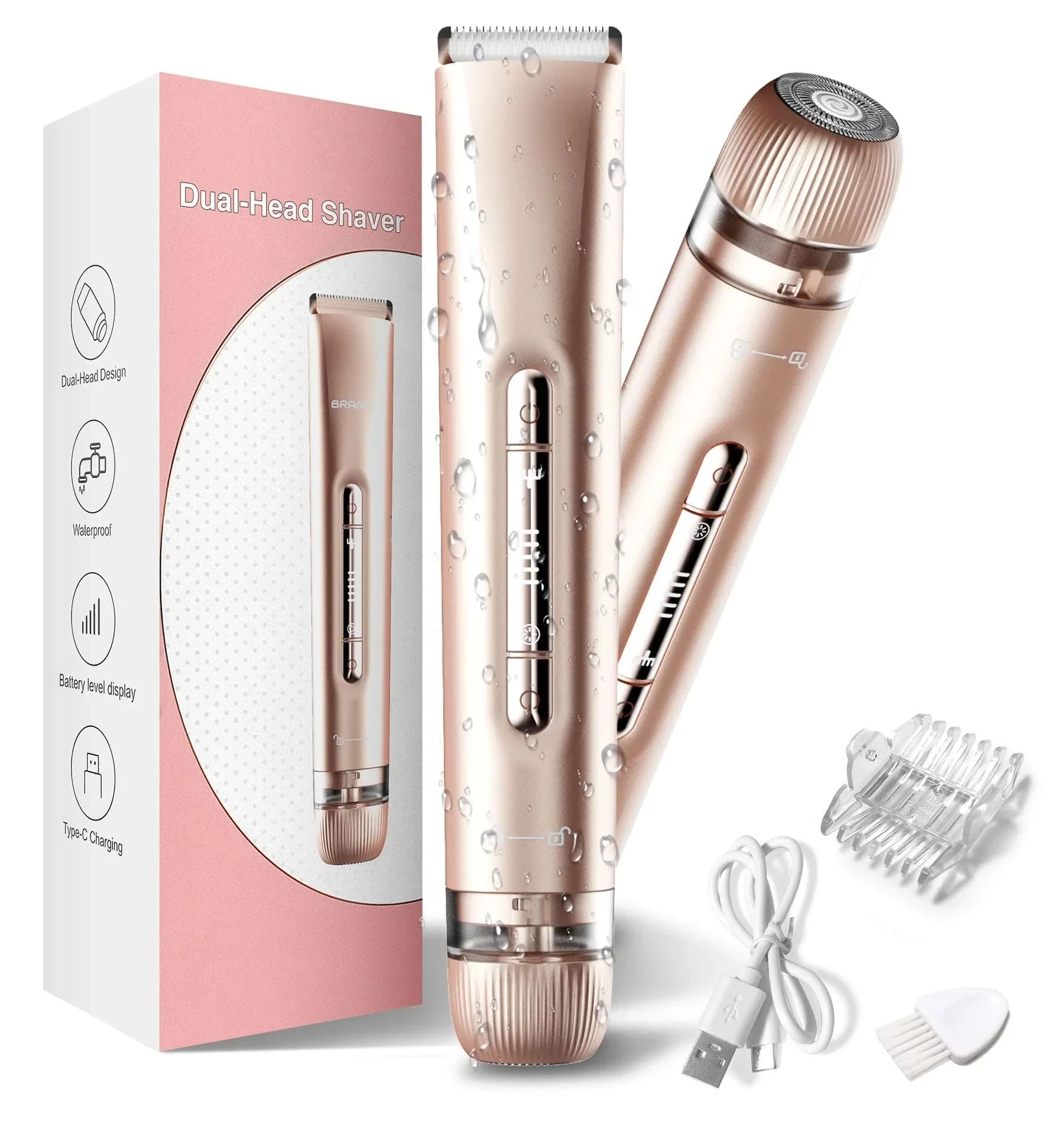 2-in-1 Bikini Trimmer for Women Dual Head Electric Shaver Wet & Dry