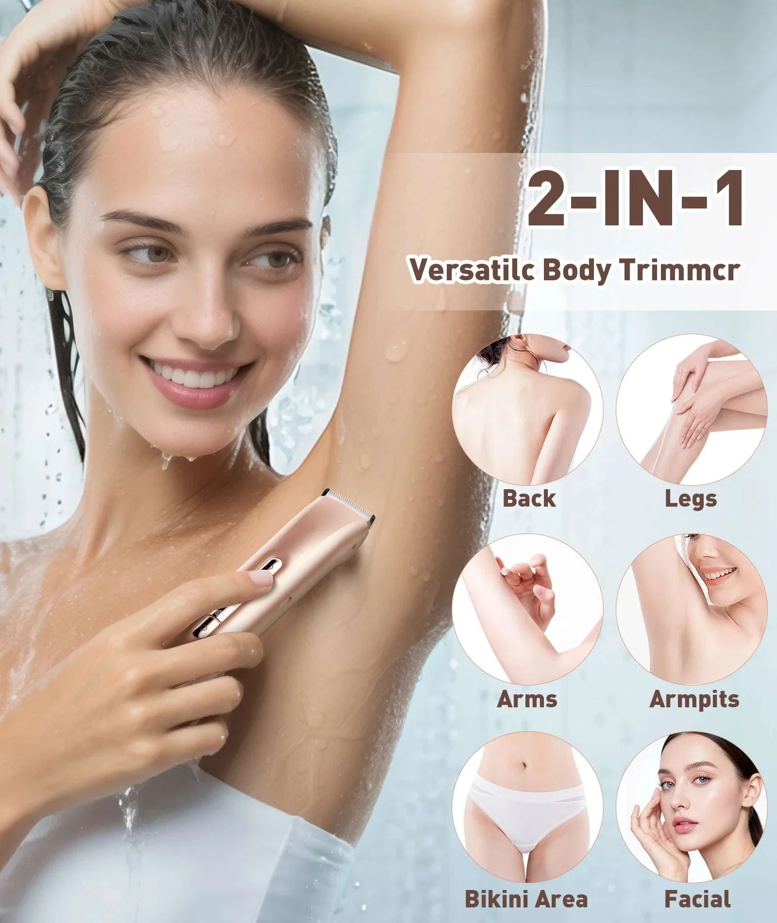 2-in-1 Bikini Trimmer for Women Dual Head Electric Shaver Wet & Dry - Image 2
