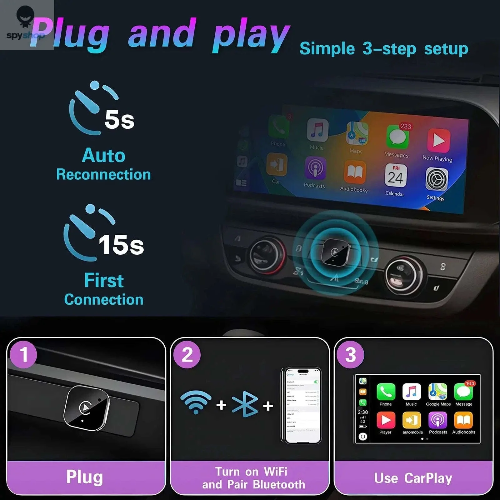 2-in-1 Wireless CarPlay Adapter for Plug-and-Play Driving - Image 7