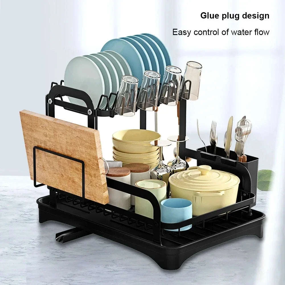 2-Tier Dish Drying Rack with Drainboard and Cutlery Holder - Image 10