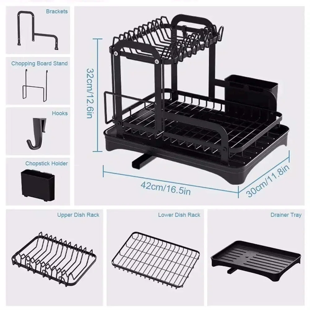 2-Tier Dish Drying Rack with Drainboard and Cutlery Holder - Image 16