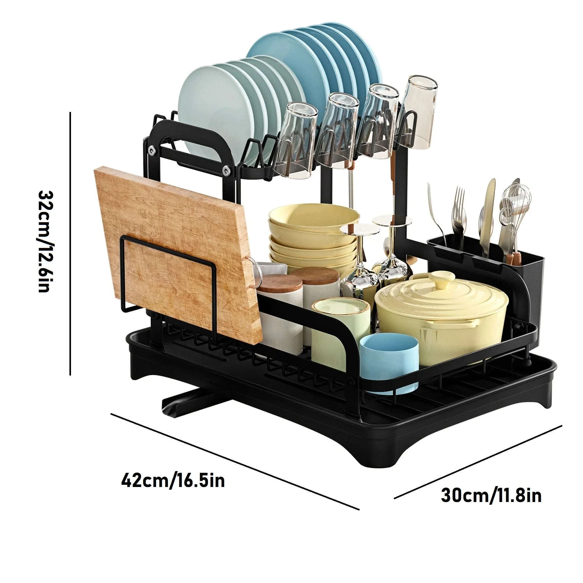 2-Tier Dish Drying Rack with Drainboard and Cutlery Holder - Image 39