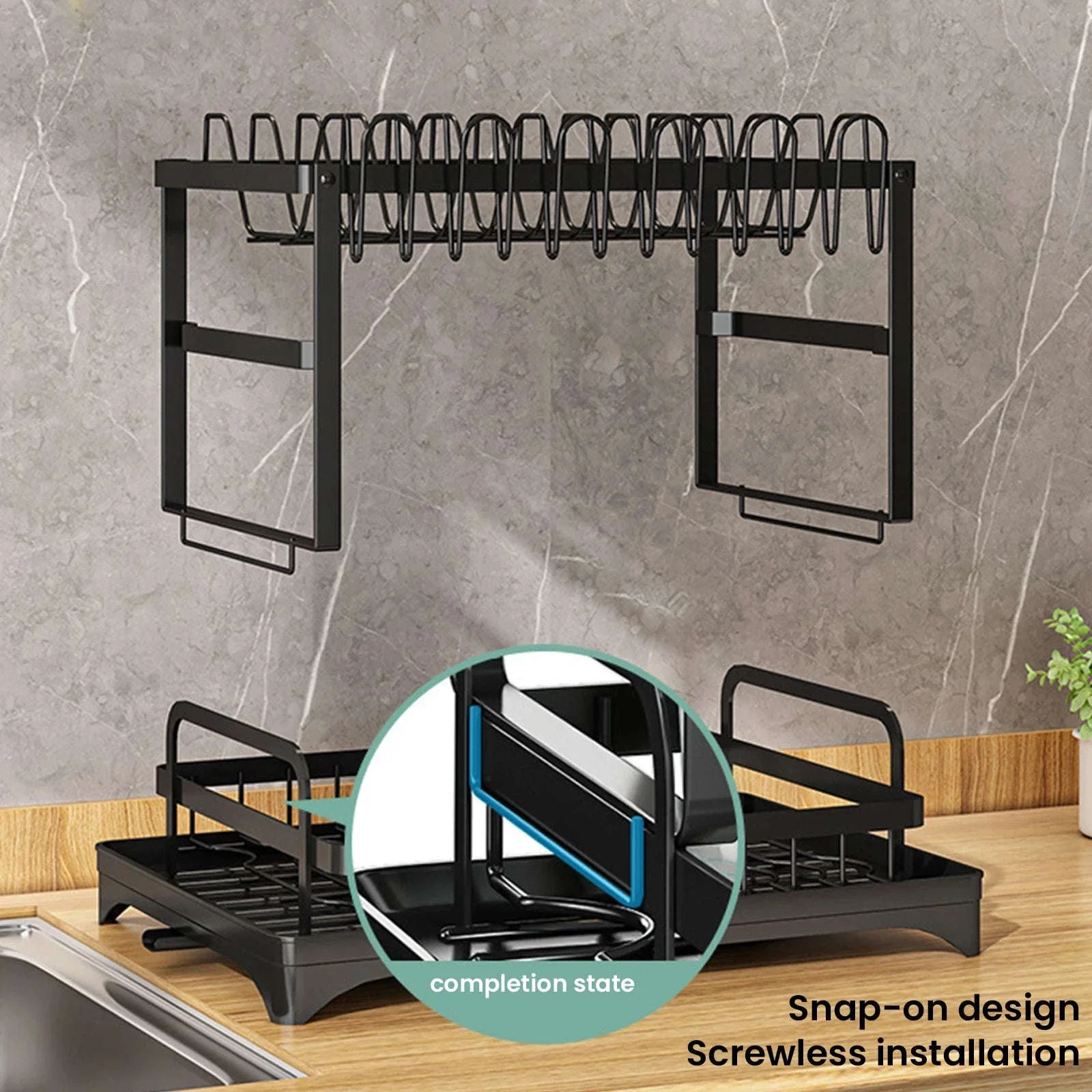 2 Tier Dish Drying Rack with Drain Spout & Cutlery Holder - Image 3