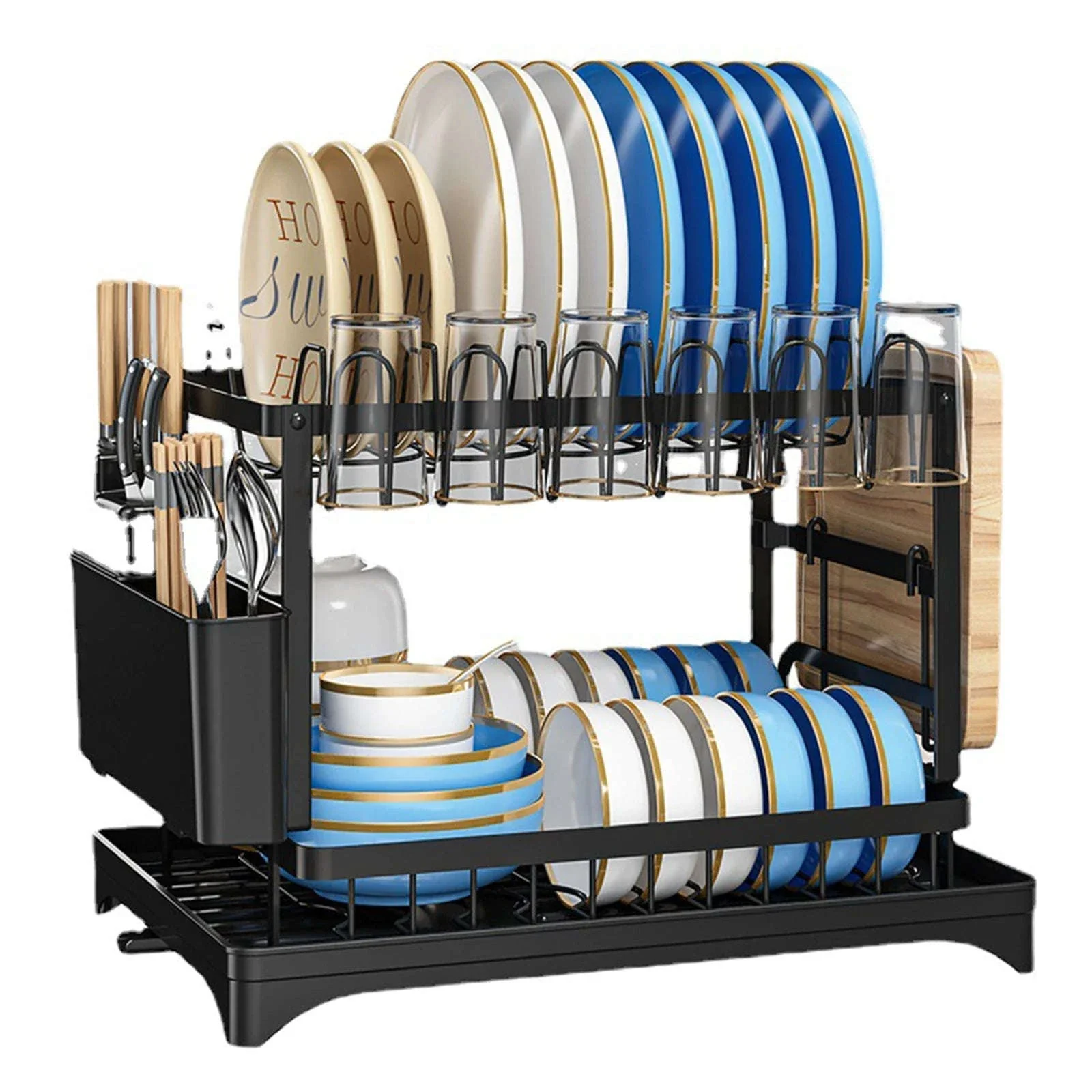 2 Tier Dish Drying Rack with Drain Spout & Cutlery Holder - Image 8