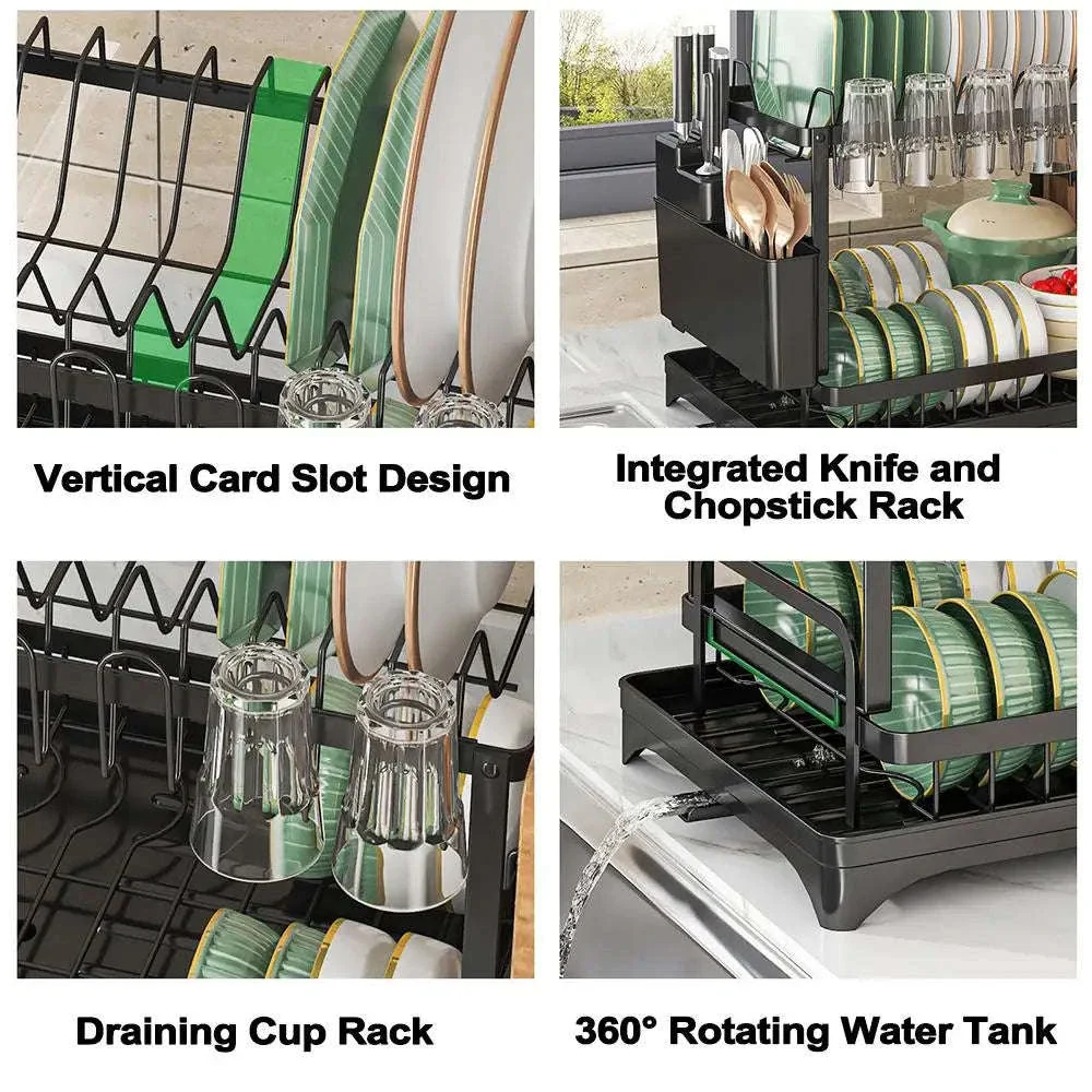 2-Tier Dish Drying Rack with Drainboard & Cutlery Holder - Image 3