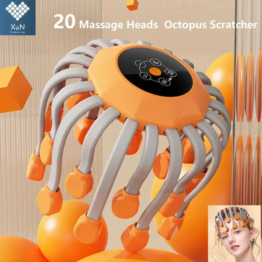 20-Head Orange Scalp Massager with Red Light Therapy
