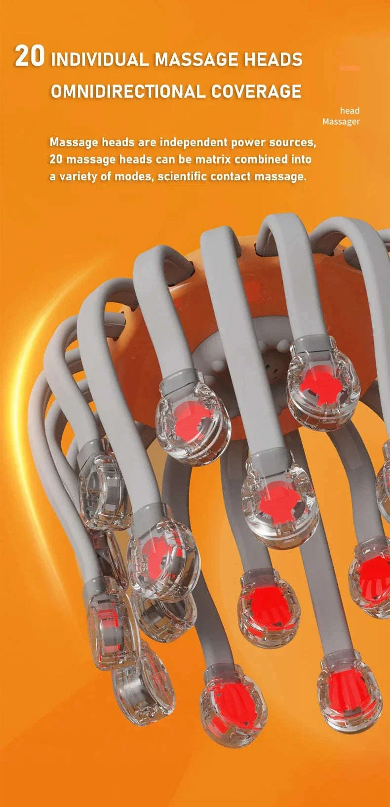20-Head Orange Scalp Massager with Red Light Therapy - Image 2