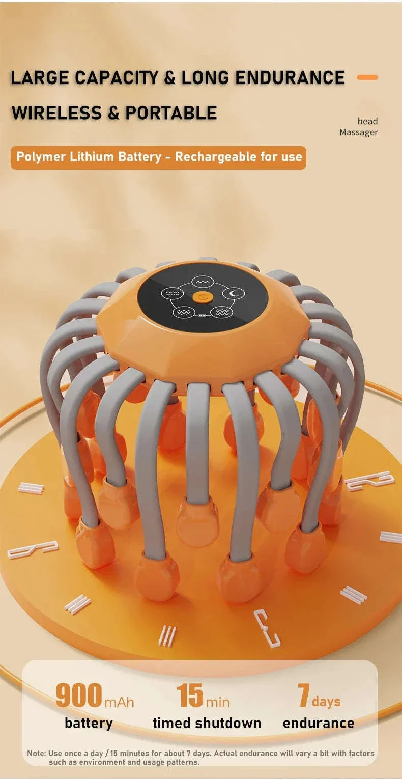 20-Head Orange Scalp Massager with Red Light Therapy - Image 4