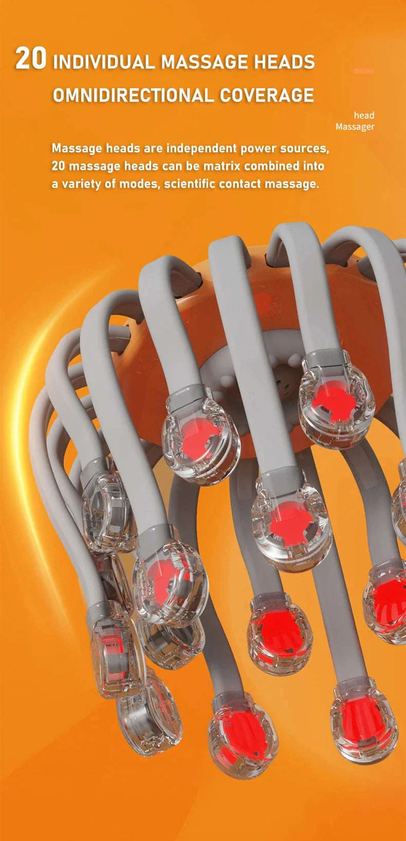 20-Head Orange Scalp Massager with Red Light Therapy - Image 9