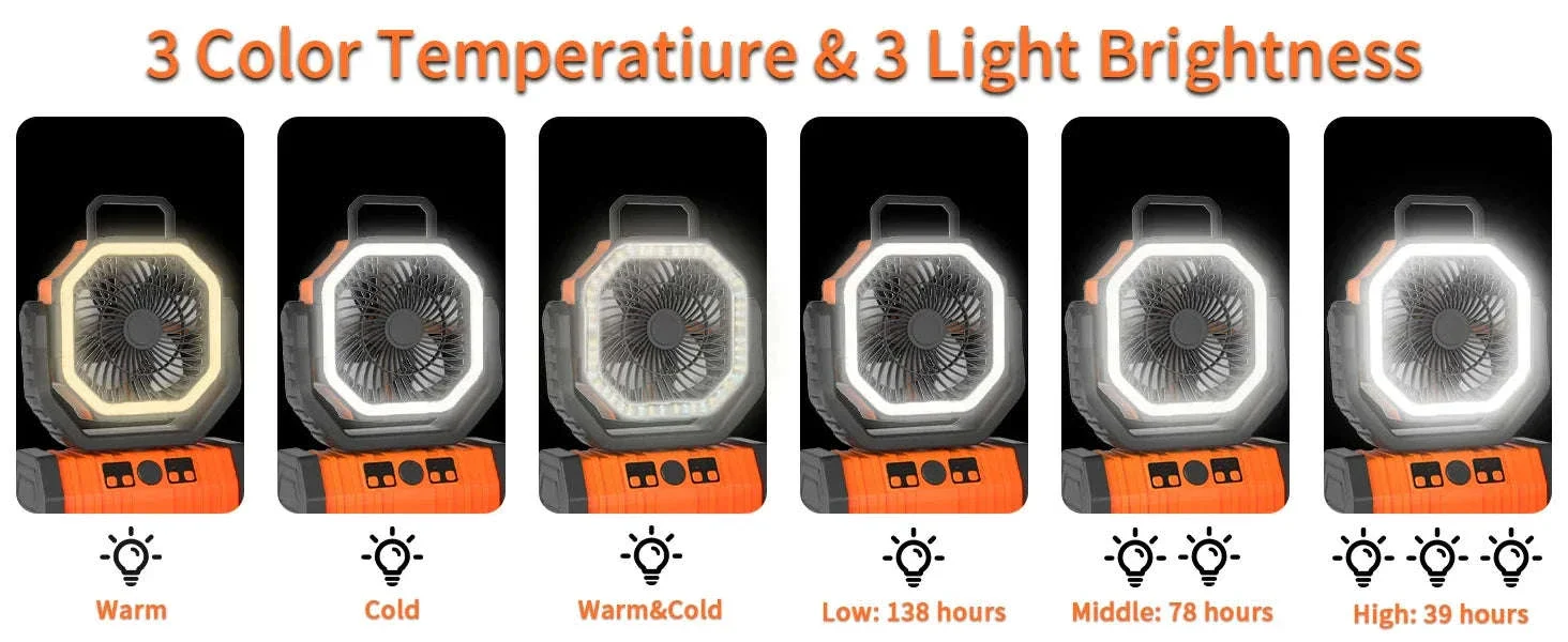 20000mAh Portable Camping Fan with LED Light and USB Charging - Image 16