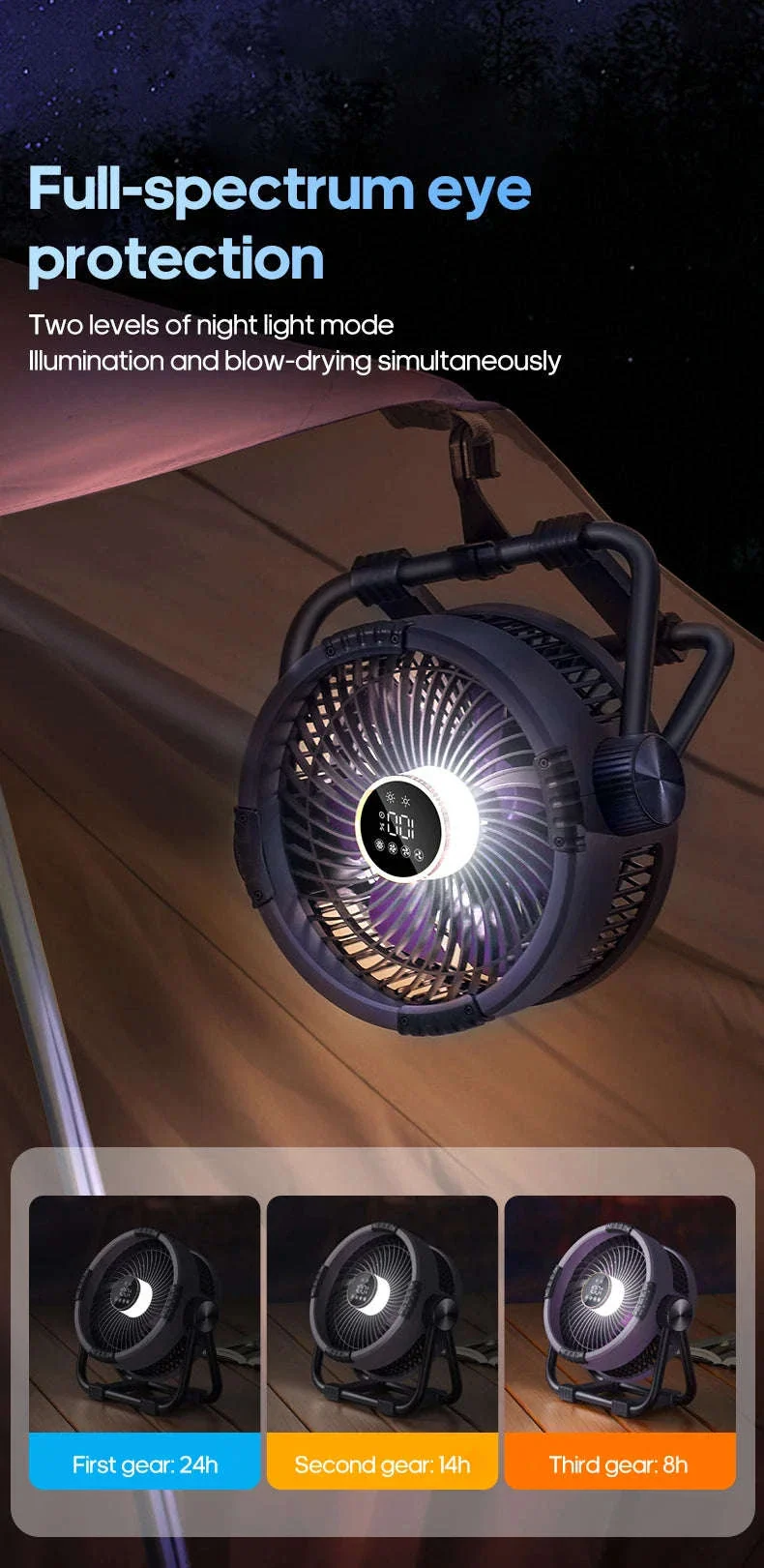 20000mAh Outdoor Camping Fan with LED Light and Remote Control - Image 19