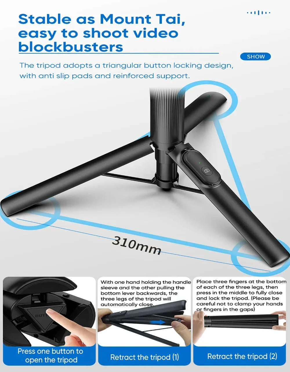 Magnetic Selfie Stick Tripod with Bluetooth Remote - Image 12