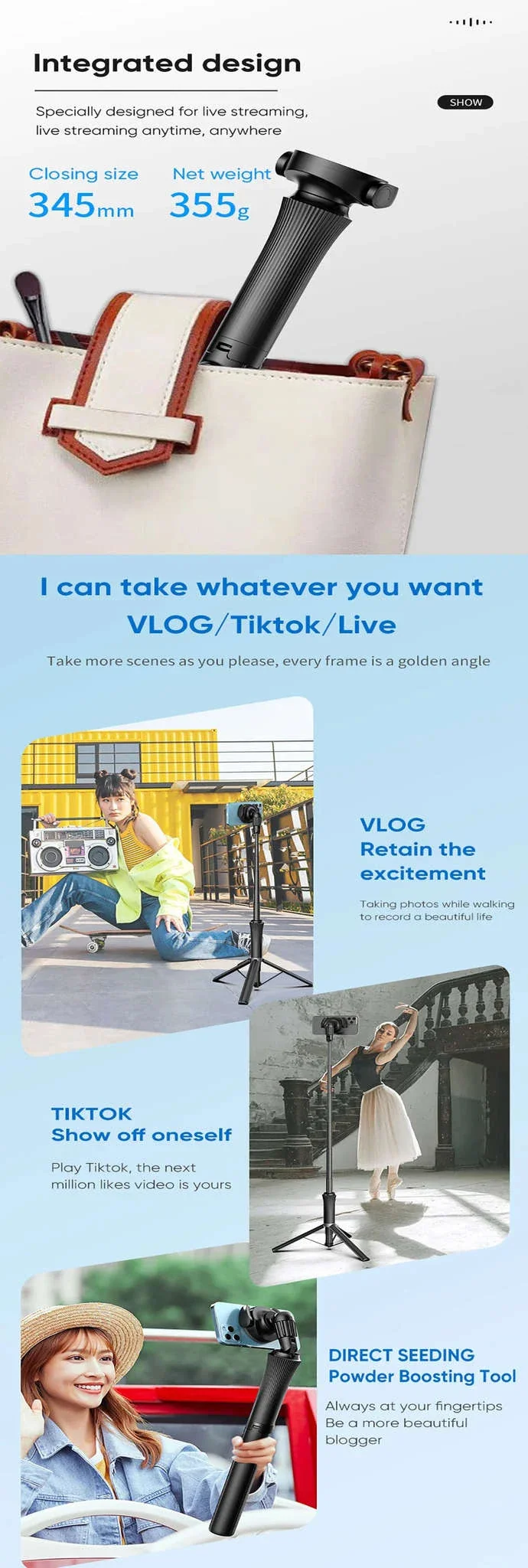 Magnetic Selfie Stick Tripod with Bluetooth Remote - Image 13