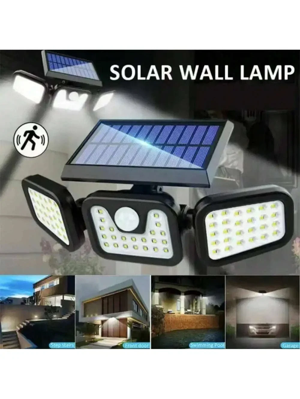 Solar Security Lights Outdoor with 270° Detection, 74 LEDs