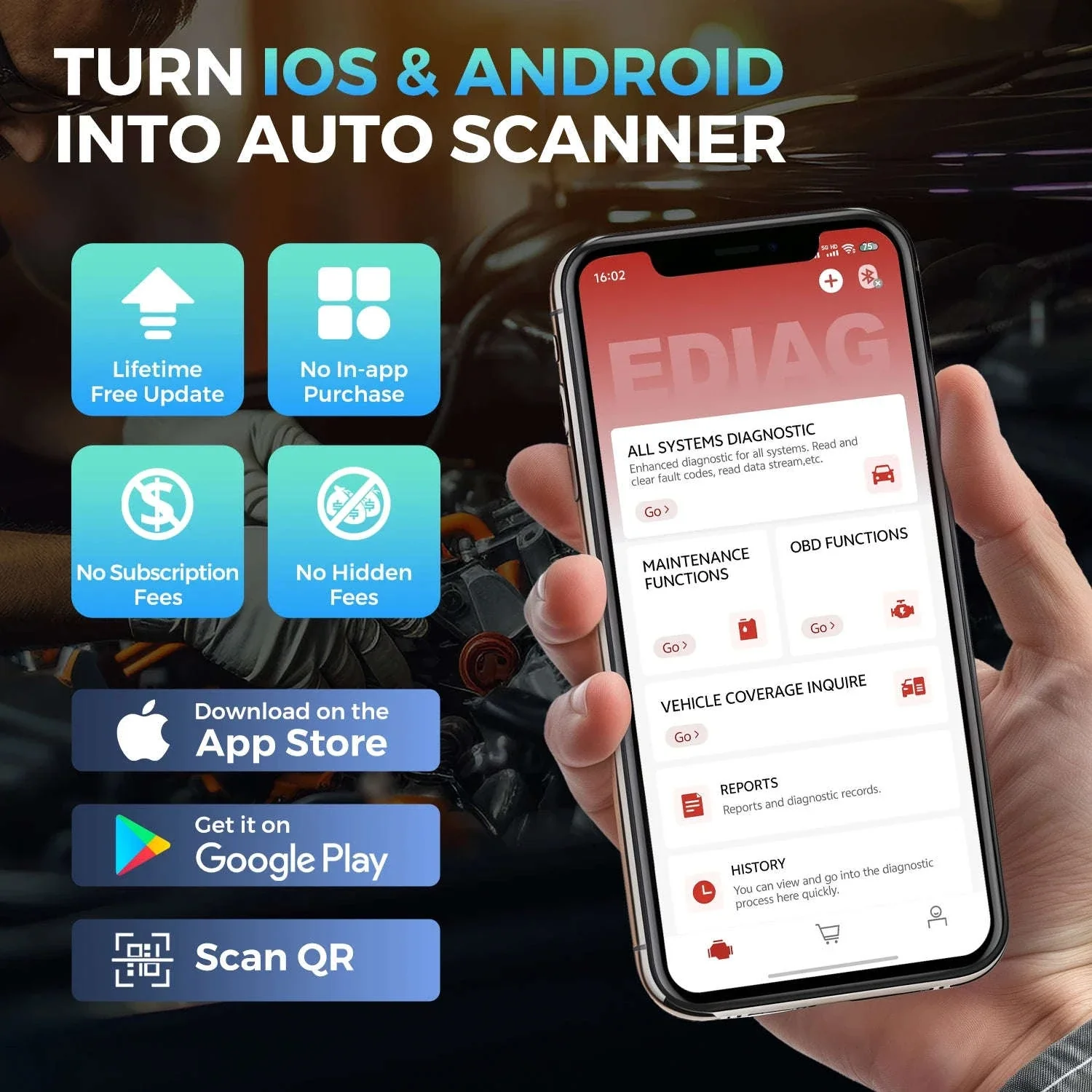 Wireless Car Diagnostic Tool with All System Scan and 15 Resets - Image 2