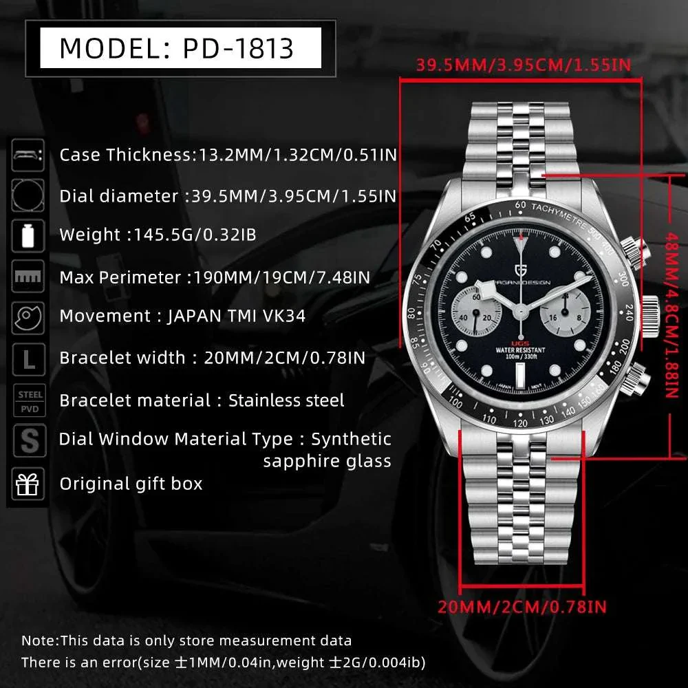 Pagani Design BB Panda Chronograph Watch Stainless Steel 100M - Image 6