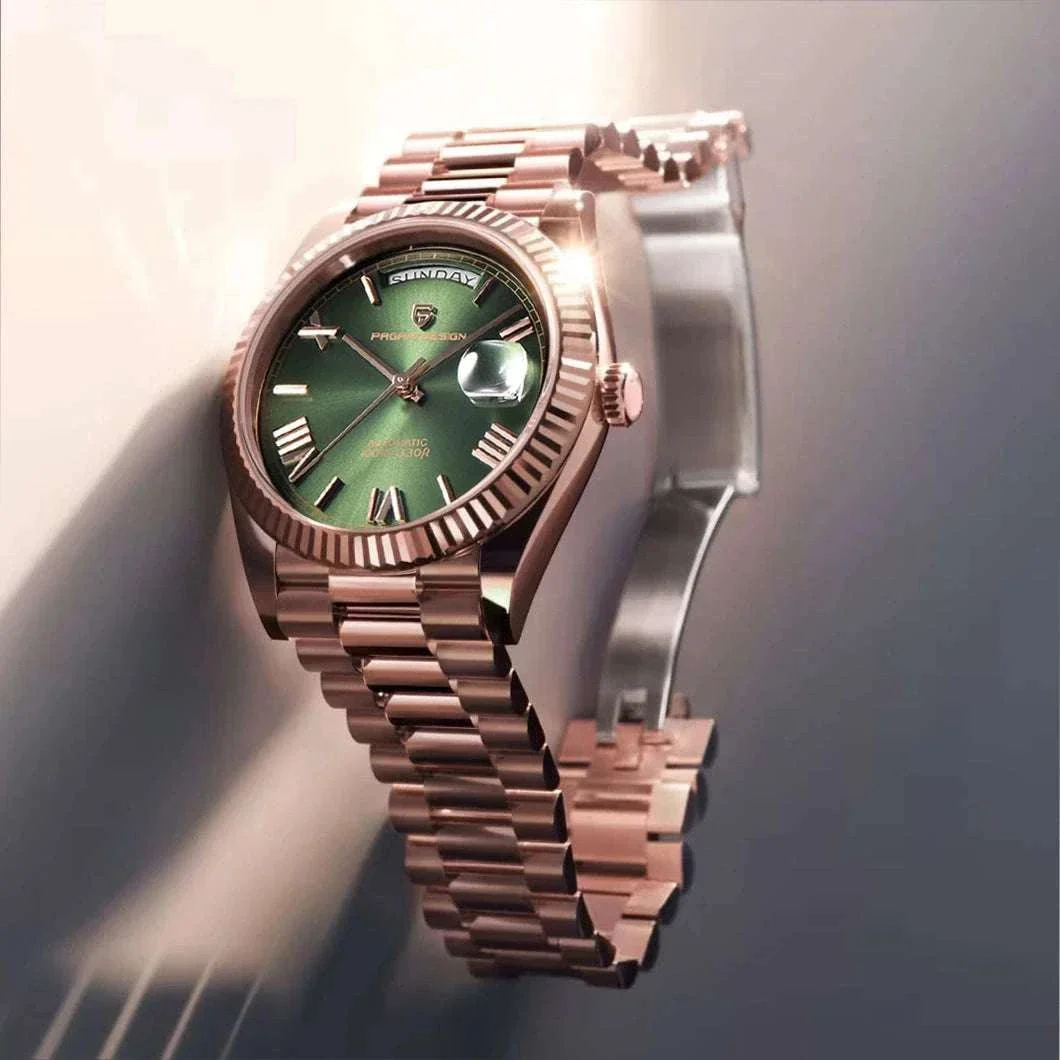 Rose Gold Automatic Mechanical Watch Men NH36A Sapphire 10Bar
