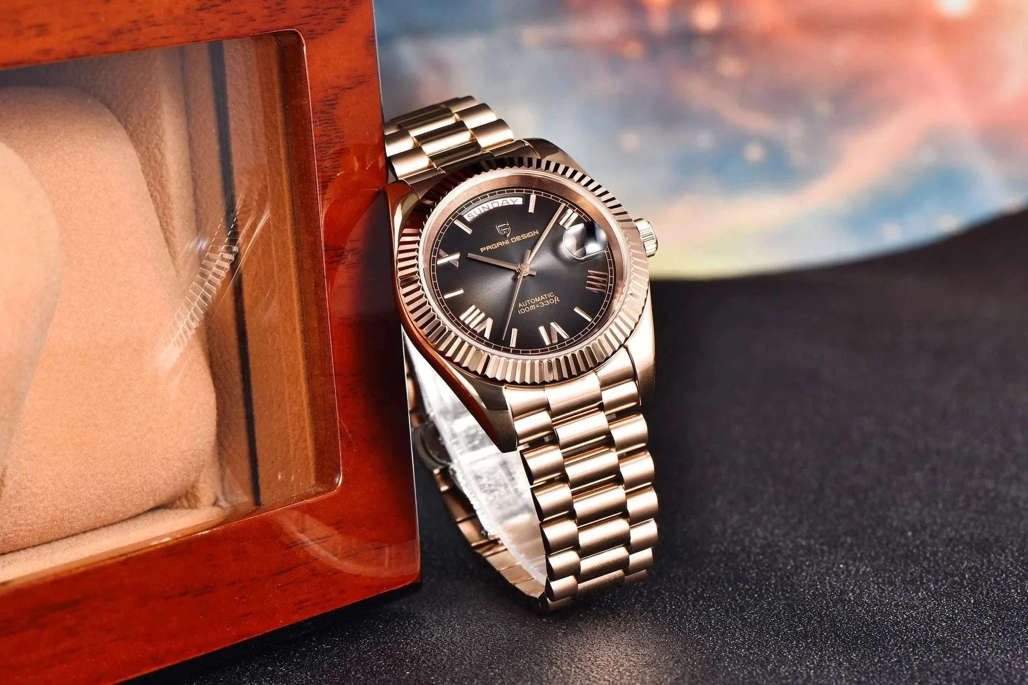 Rose Gold Automatic Mechanical Watch Men NH36A Sapphire 10Bar - Image 12