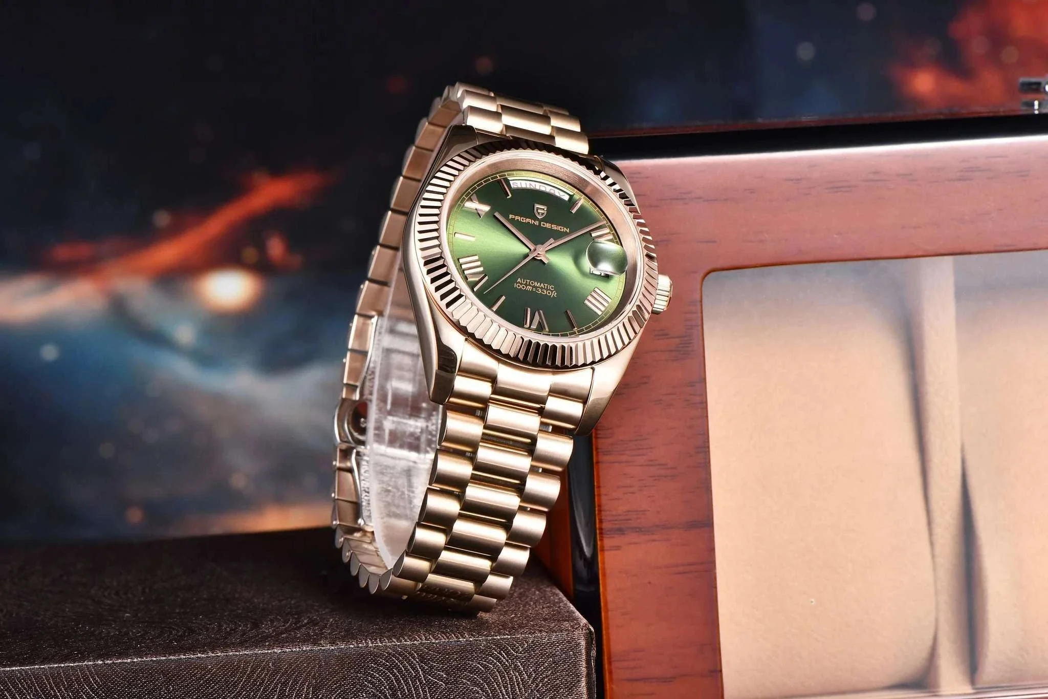 Rose Gold Automatic Mechanical Watch Men NH36A Sapphire 10Bar - Image 13