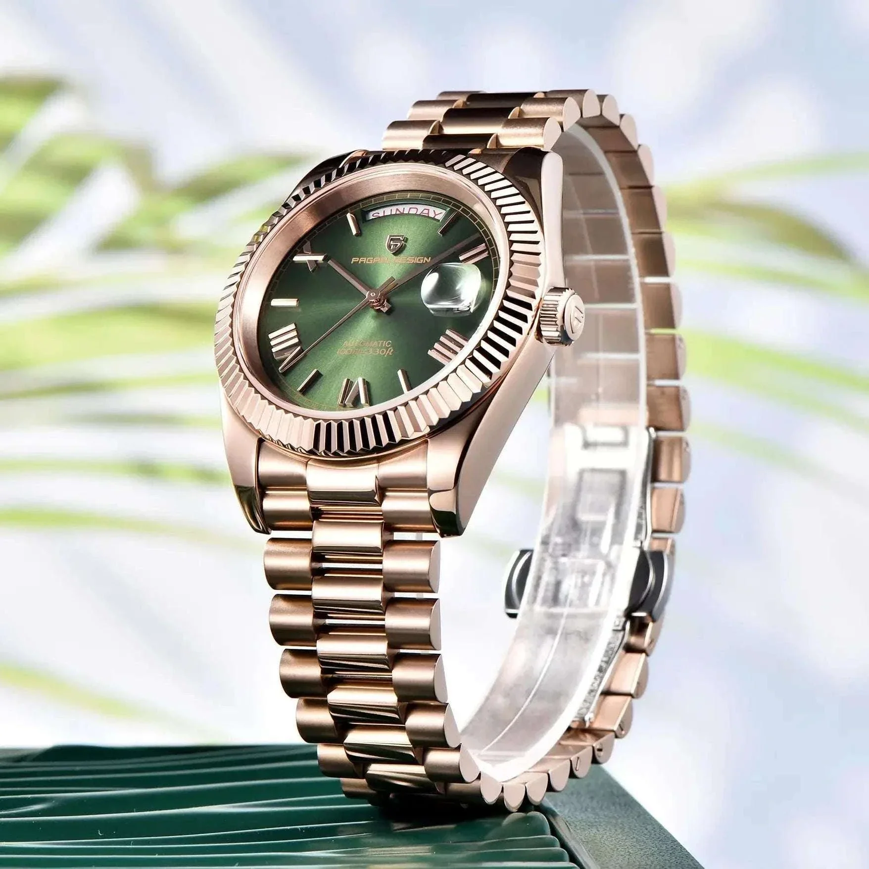 Rose Gold Automatic Mechanical Watch Men NH36A Sapphire 10Bar - Image 2