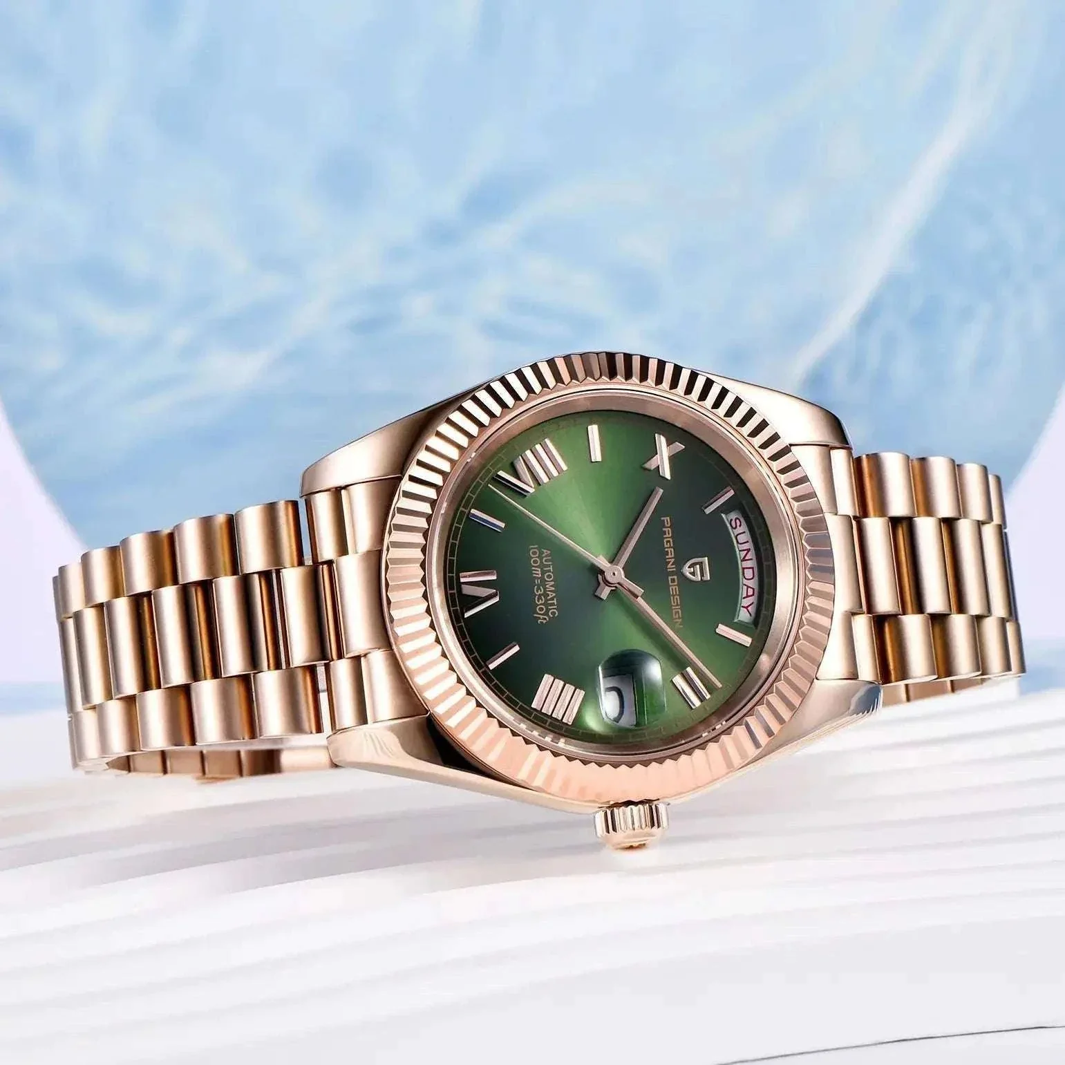 Rose Gold Automatic Mechanical Watch Men NH36A Sapphire 10Bar - Image 3