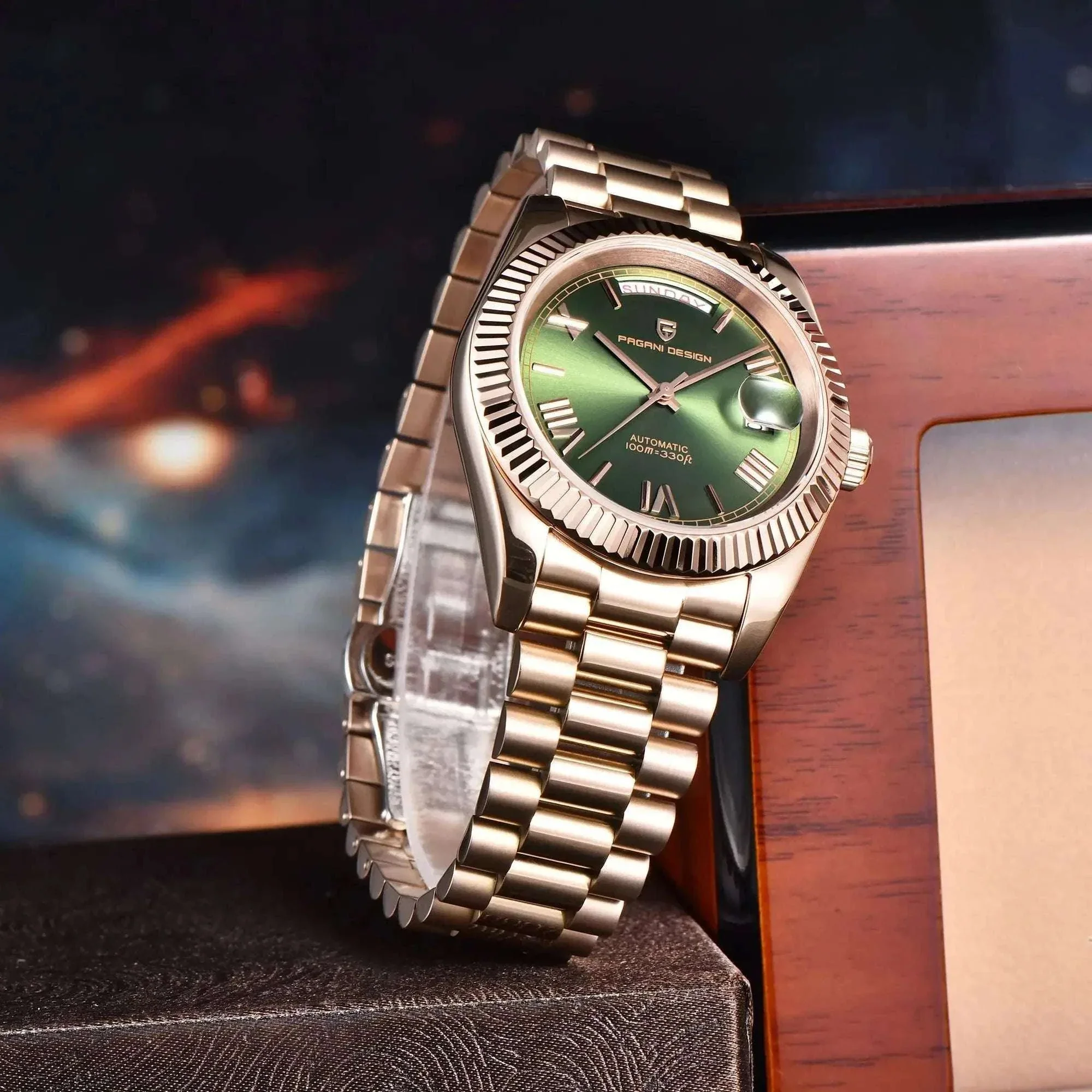 Rose Gold Automatic Mechanical Watch Men NH36A Sapphire 10Bar - Image 4