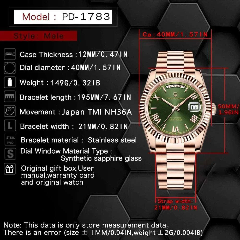 Rose Gold Automatic Mechanical Watch Men NH36A Sapphire 10Bar - Image 5