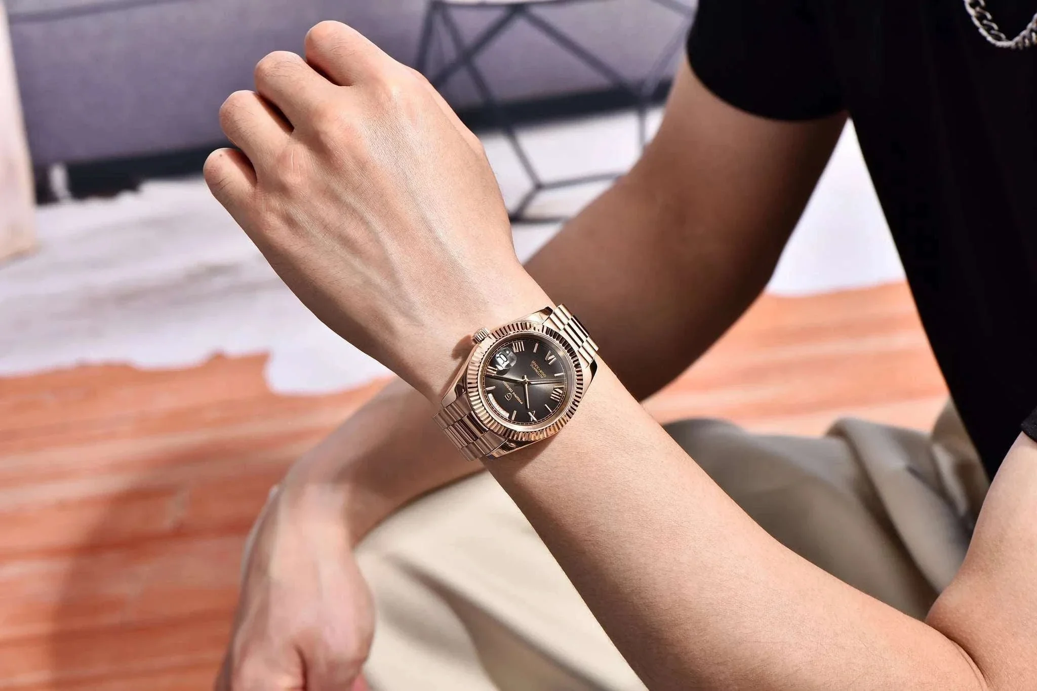 Rose Gold Automatic Mechanical Watch Men NH36A Sapphire 10Bar - Image 6