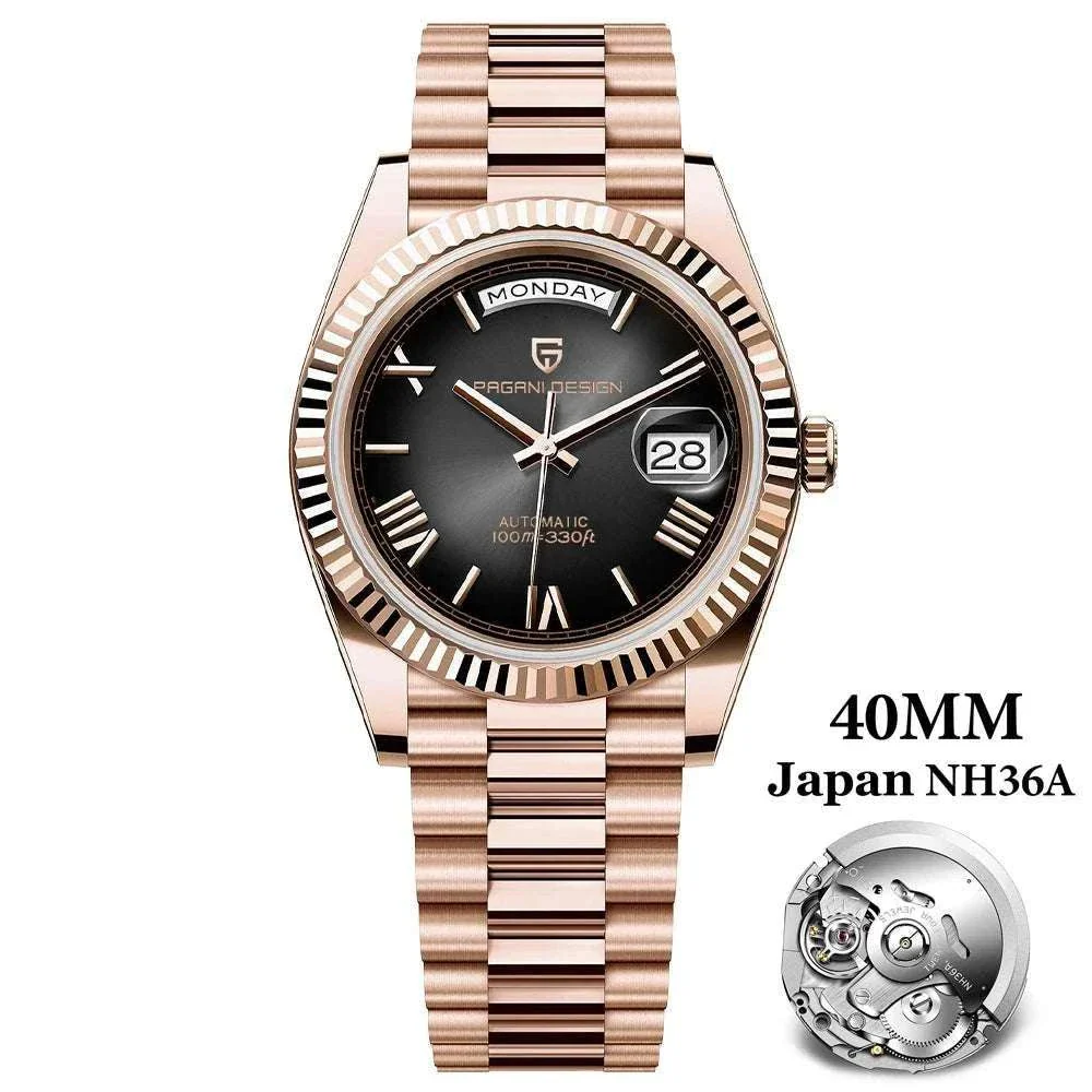 Rose Gold Automatic Mechanical Watch Men NH36A Sapphire 10Bar - Image 64