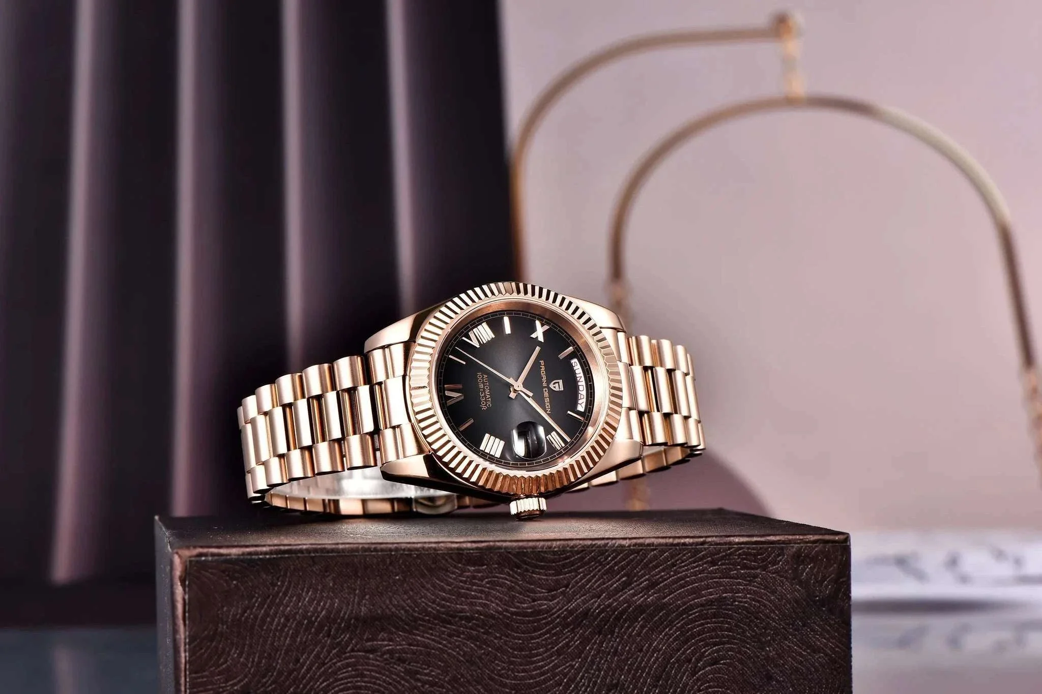 Rose Gold Automatic Mechanical Watch Men NH36A Sapphire 10Bar - Image 9