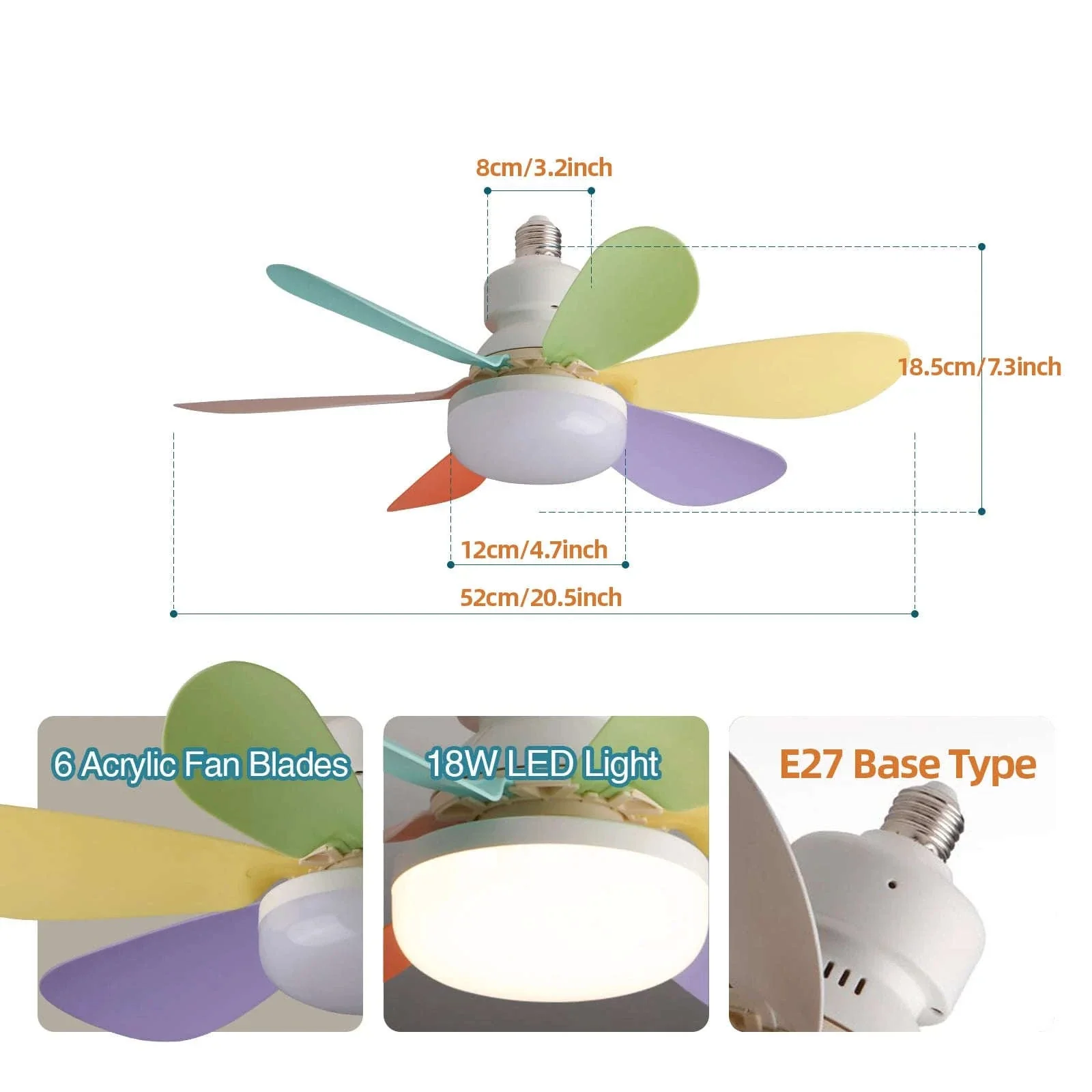 21.5" Socket Ceiling Fan Light with Remote, E27 LED Dimmable Fan - Image 18