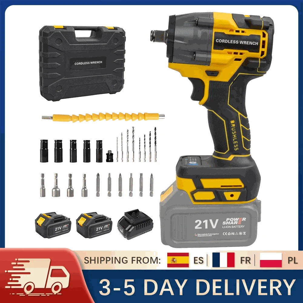 21V Brushless Cordless Impact Wrench 480Nm 2-in-1 Drill Driver Kit