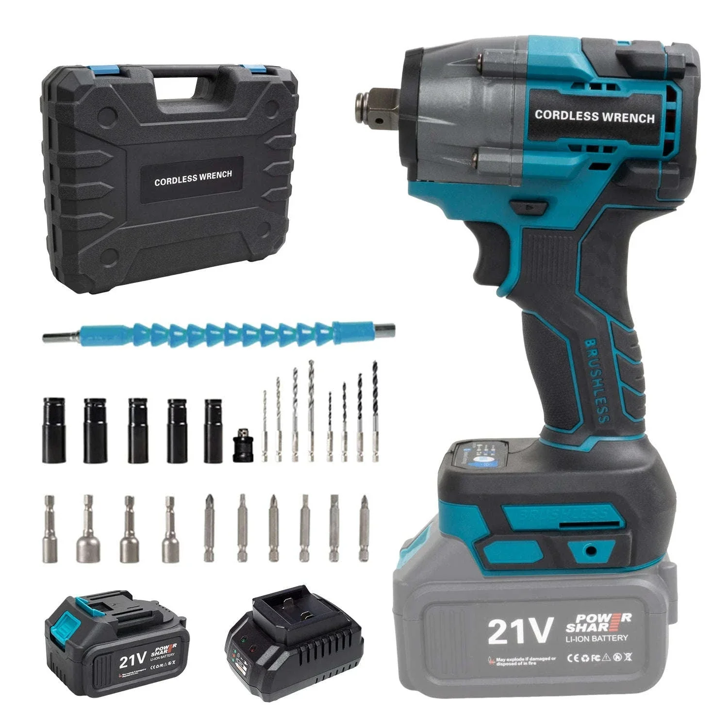 21V Brushless Cordless Impact Wrench 480Nm 2-in-1 Drill Driver Kit - Image 14