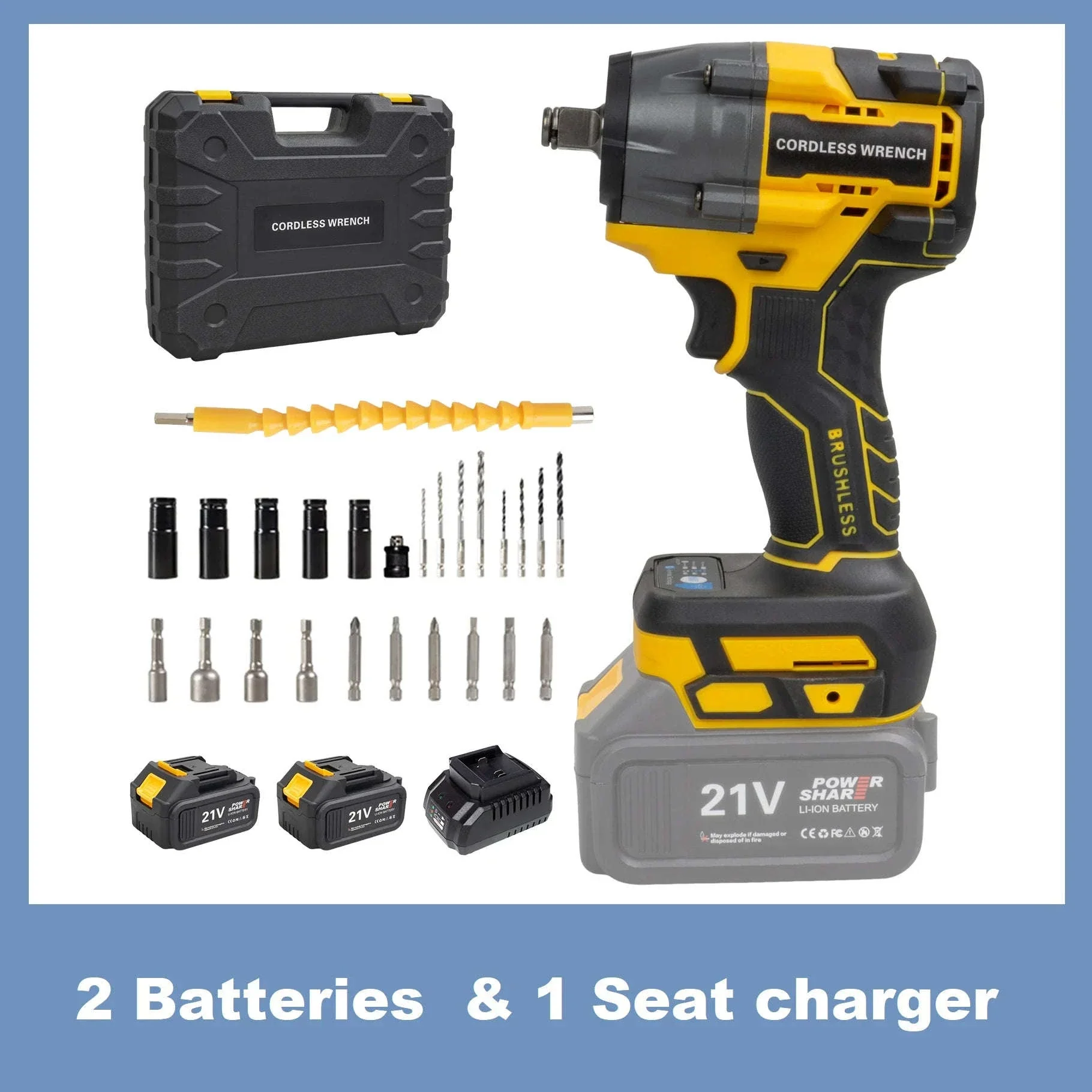 21V Brushless Cordless Impact Wrench 480Nm 2-in-1 Drill Driver Kit - Image 22