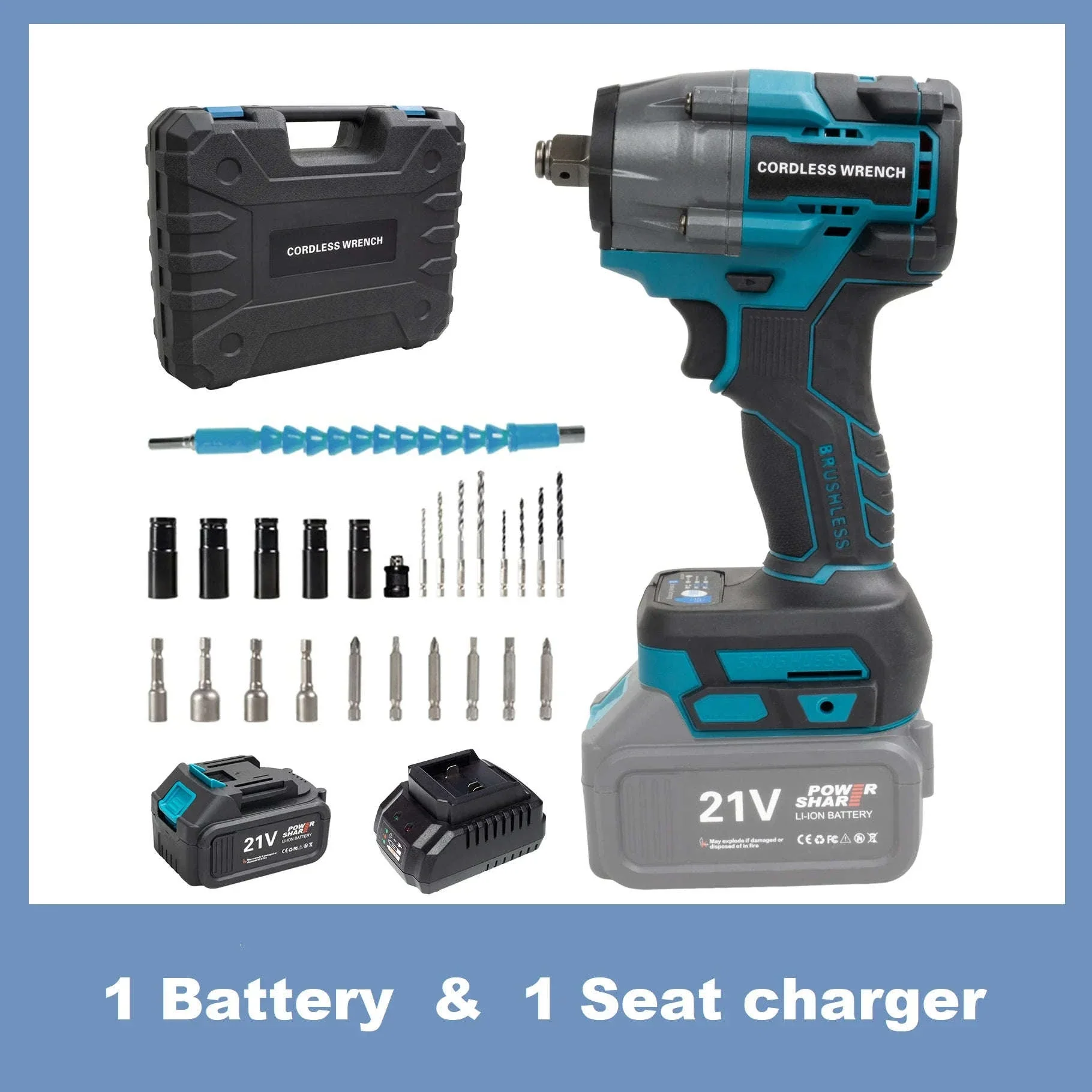 21V Brushless Cordless Impact Wrench 480Nm 2-in-1 Drill Driver Kit - Image 23