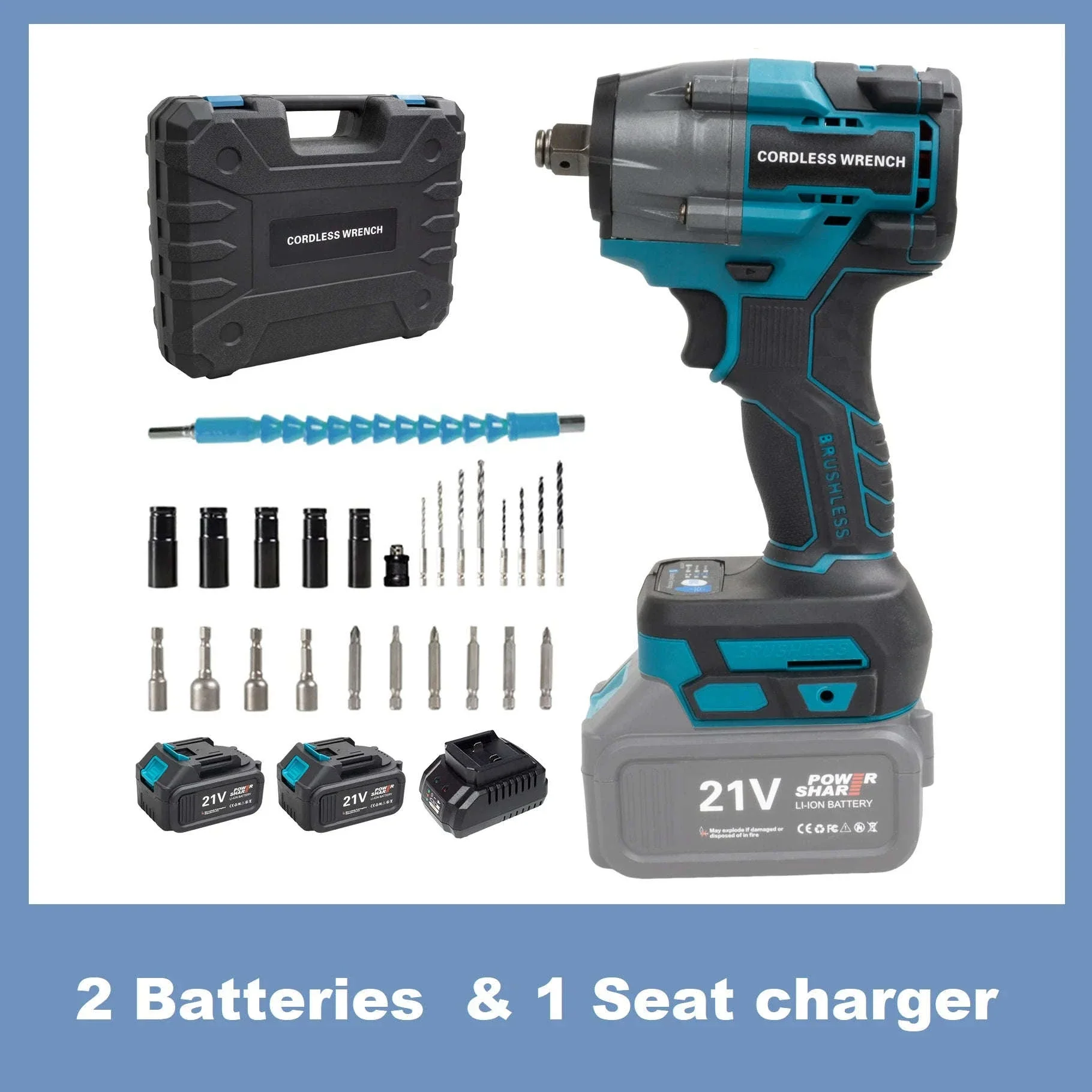 21V Brushless Cordless Impact Wrench 480Nm 2-in-1 Drill Driver Kit - Image 24