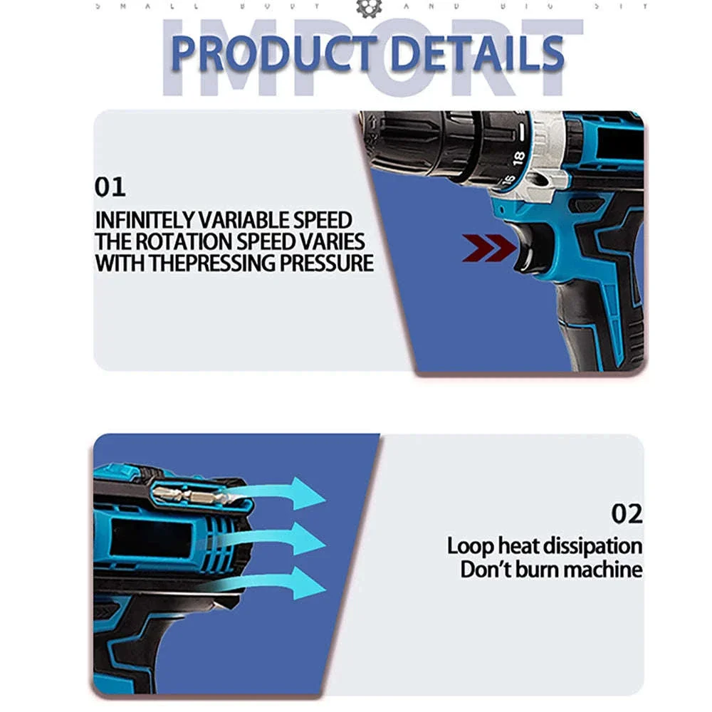 21V Cordless Impact Drill Screwdriver with Brushless Motor - Image 3