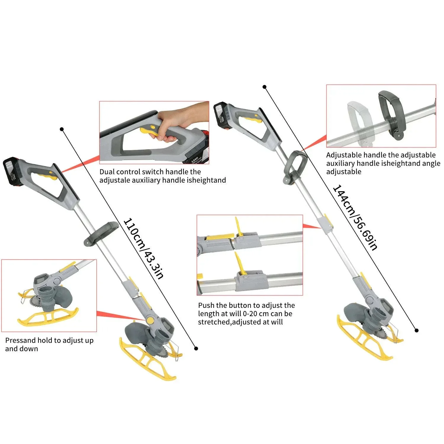 21V Cordless Weed Trimmer with Wheels, LED Display & 3 Blades - Image 13