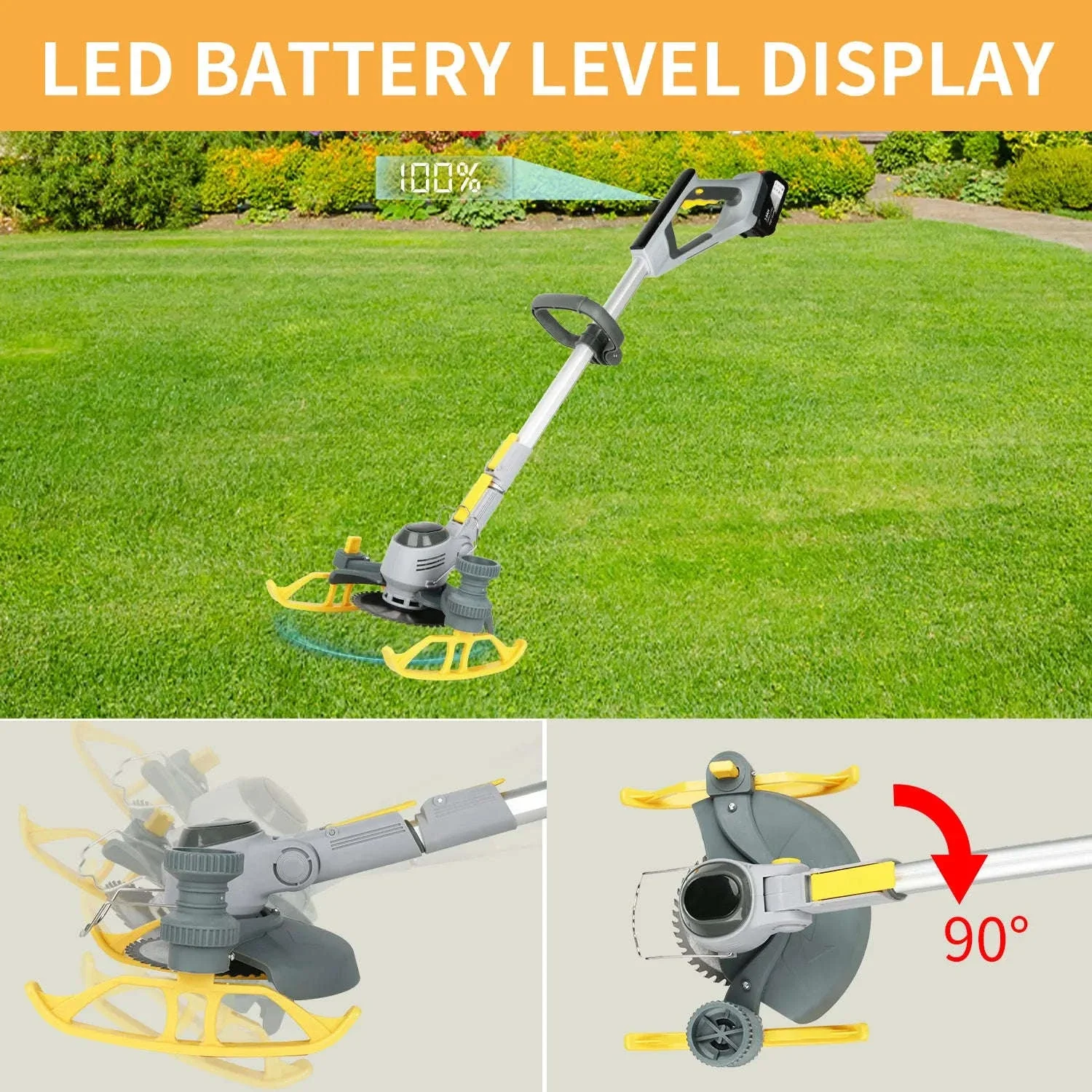 21V Cordless Weed Trimmer with Wheels, LED Display & 3 Blades - Image 16