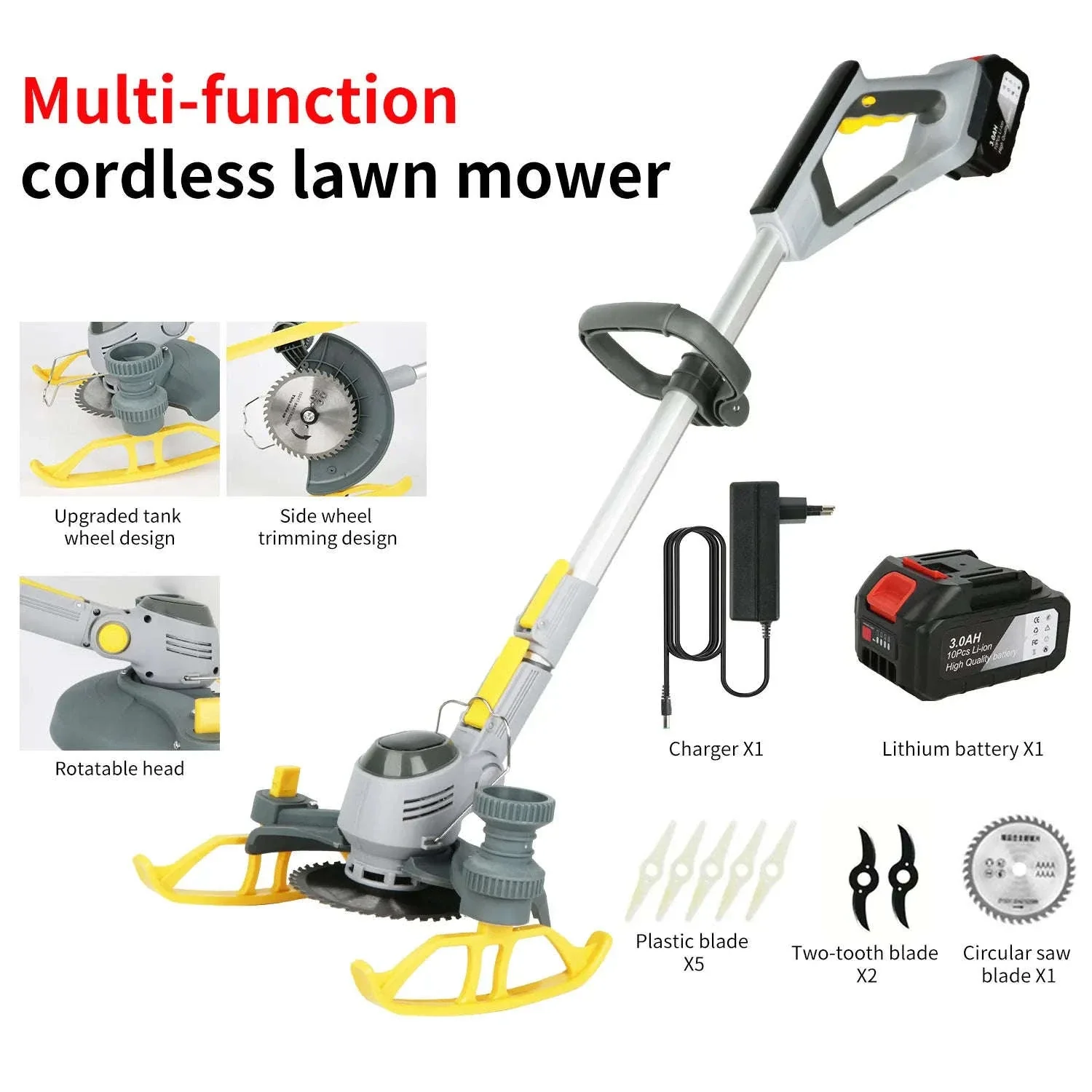 21V Cordless Weed Trimmer with Wheels, LED Display & 3 Blades - Image 20