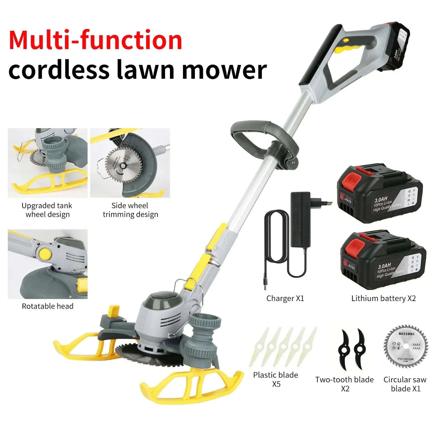 21V Cordless Weed Trimmer with Wheels, LED Display & 3 Blades - Image 21