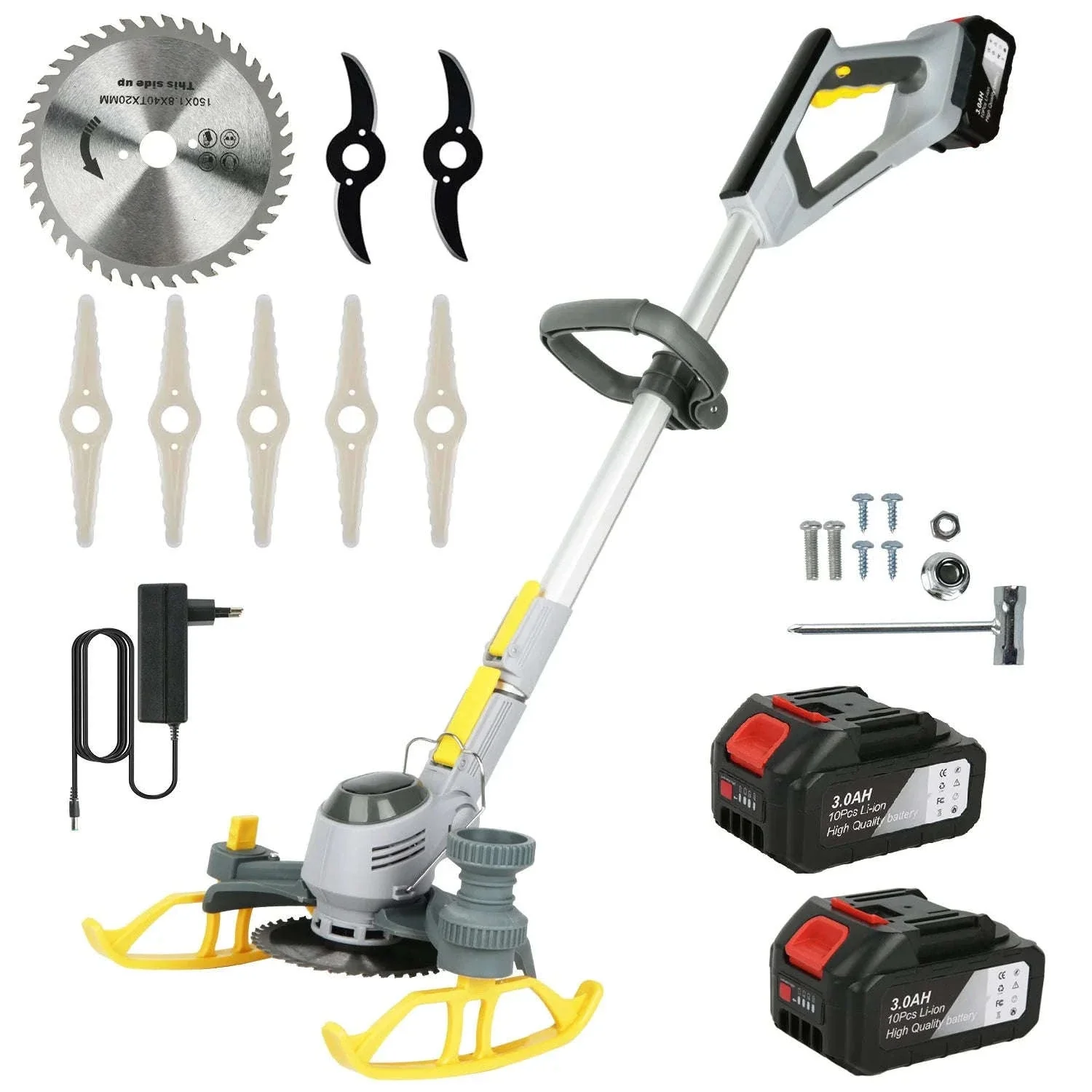 21V Cordless Weed Trimmer with Wheels, LED Display & 3 Blades - Image 22