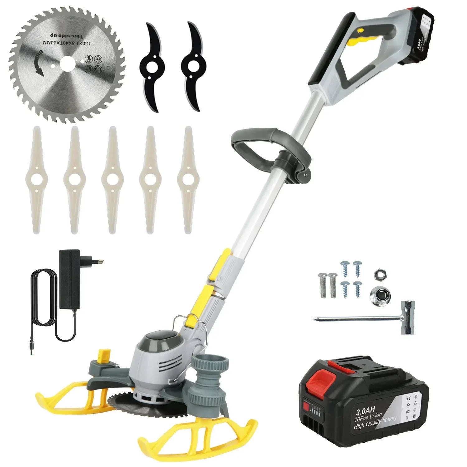 21V Cordless Weed Trimmer with Wheels, LED Display & 3 Blades - Image 23