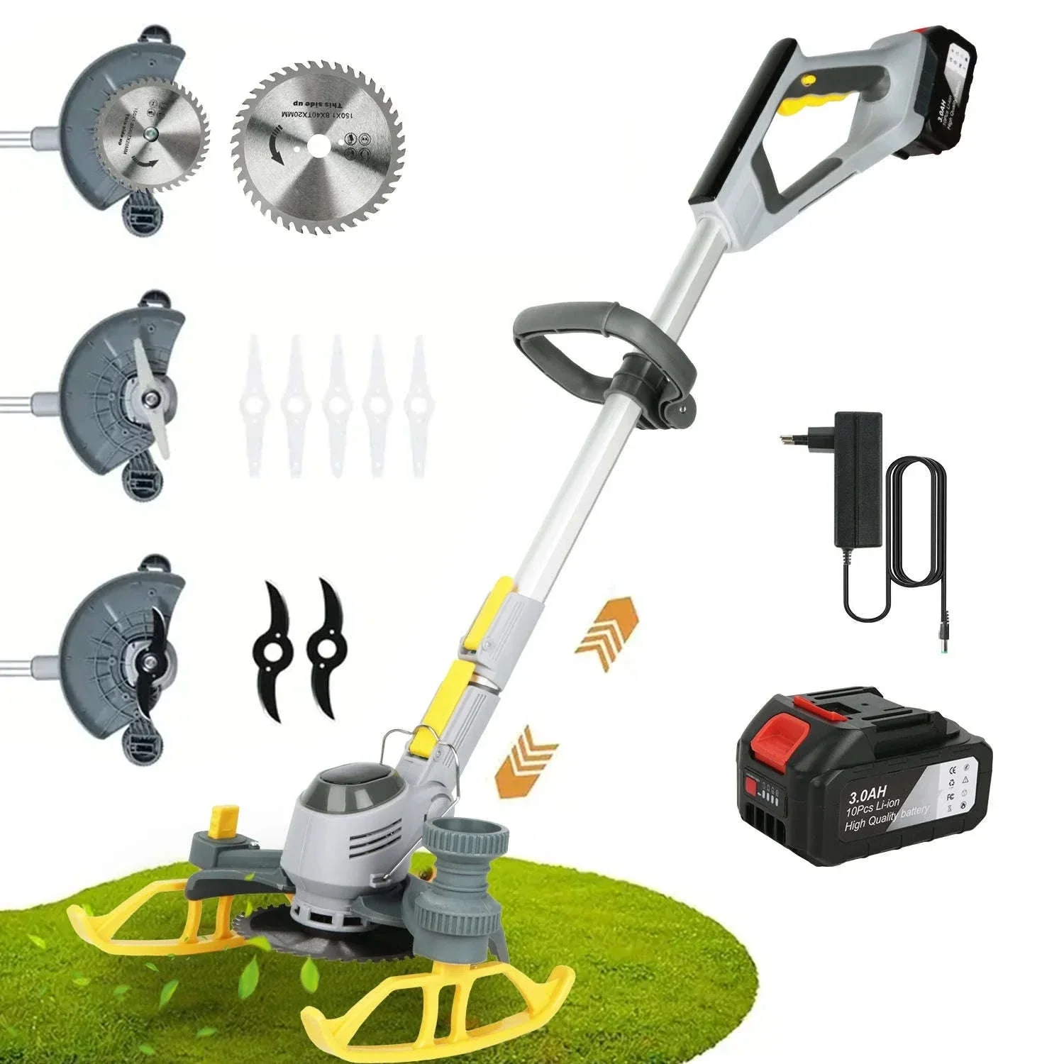 21V Cordless Weed Trimmer with Wheels, LED Display & 3 Blades - Image 8