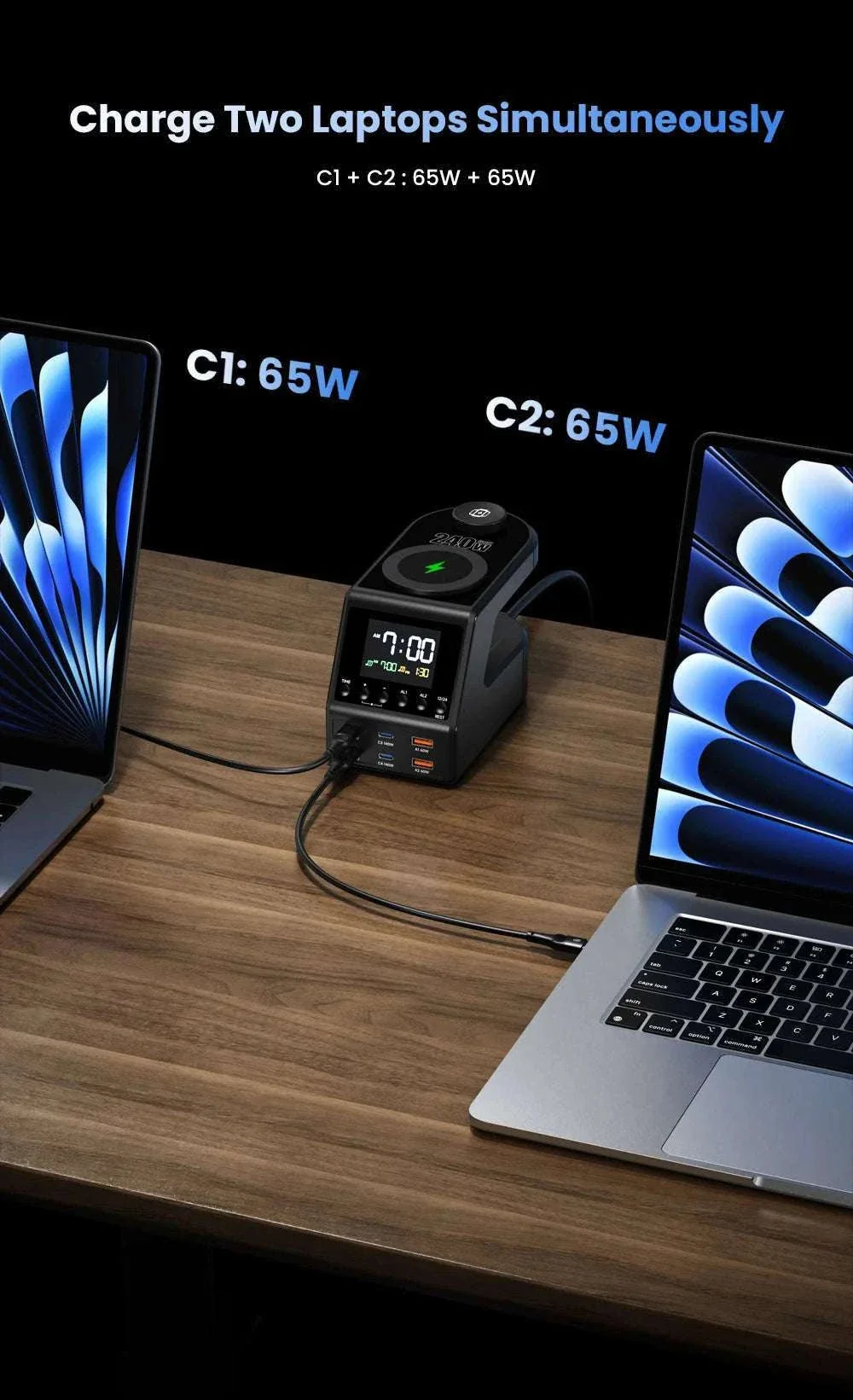 240W GaN Charging Station with 10 Ports, Wireless Pads & Clock - Image 11