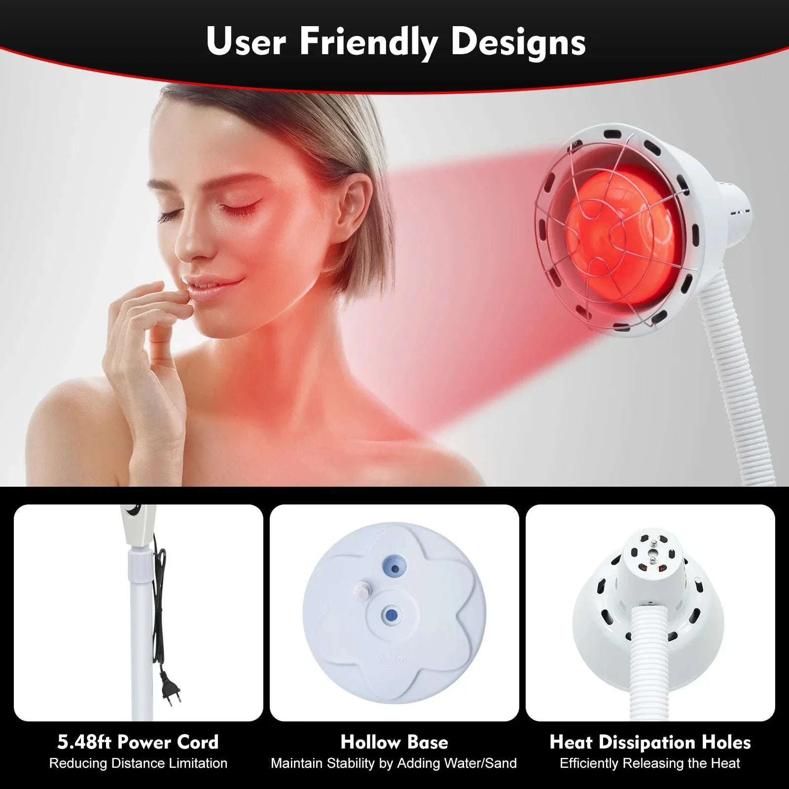 275W Infrared Heat Therapy Lamp with Adjustable Temp & 360° Rotation - Image 12