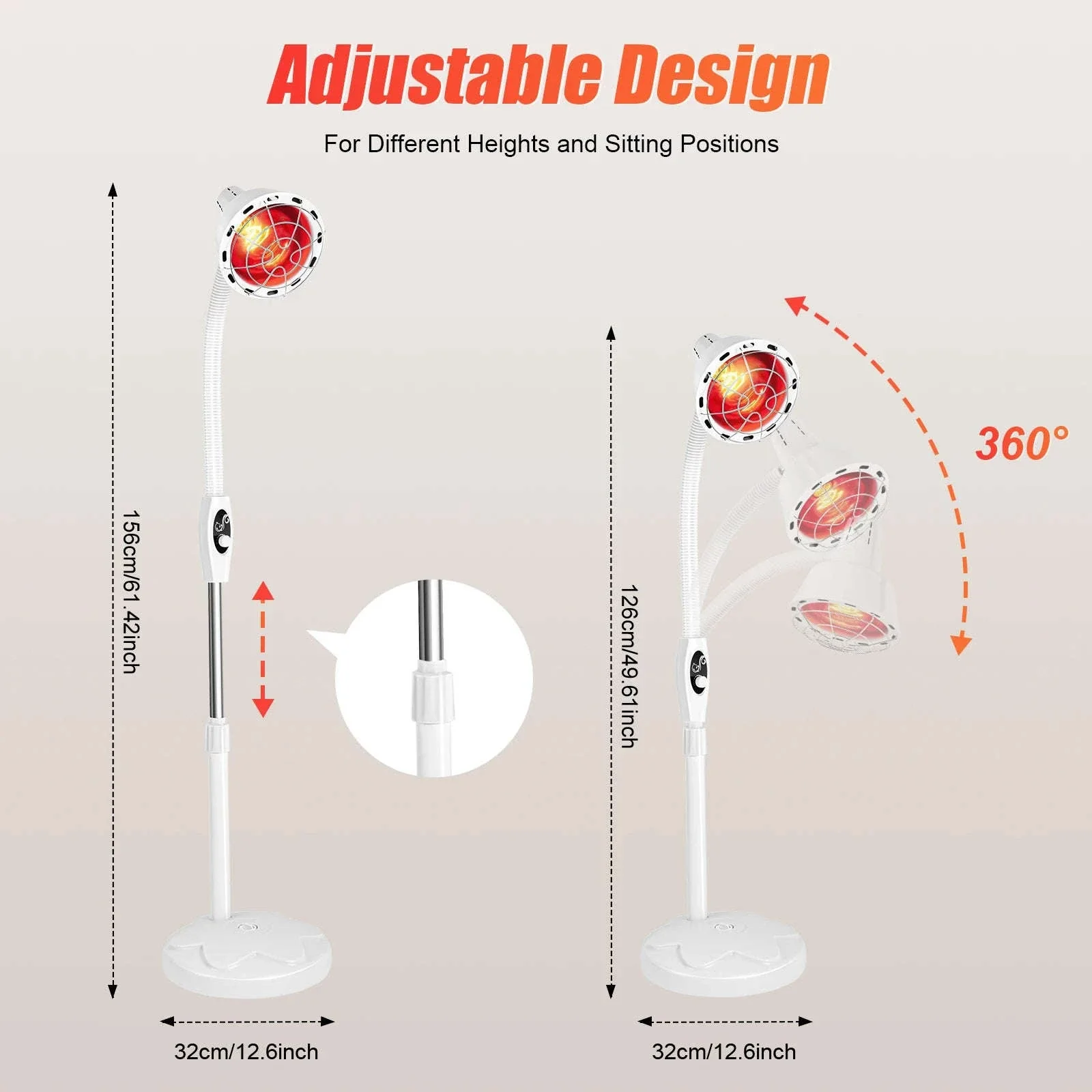 275W Infrared Heat Therapy Lamp with Adjustable Temp & 360° Rotation - Image 3