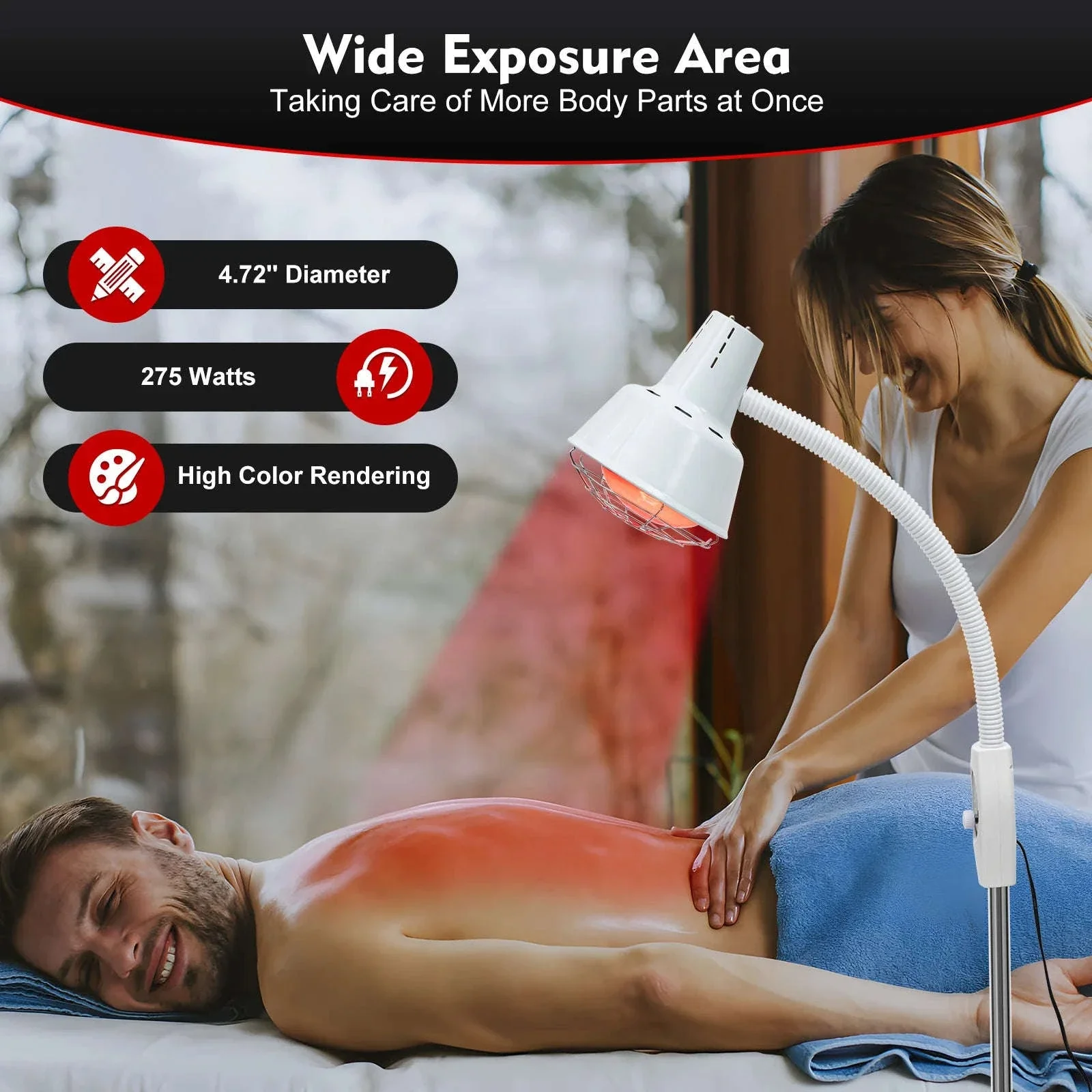 275W Infrared Heat Therapy Lamp with Adjustable Temp & 360° Rotation - Image 8