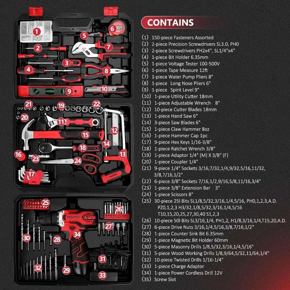 276-Piece Tool Kit with 12V Cordless Drill Driver and Case - Image 2