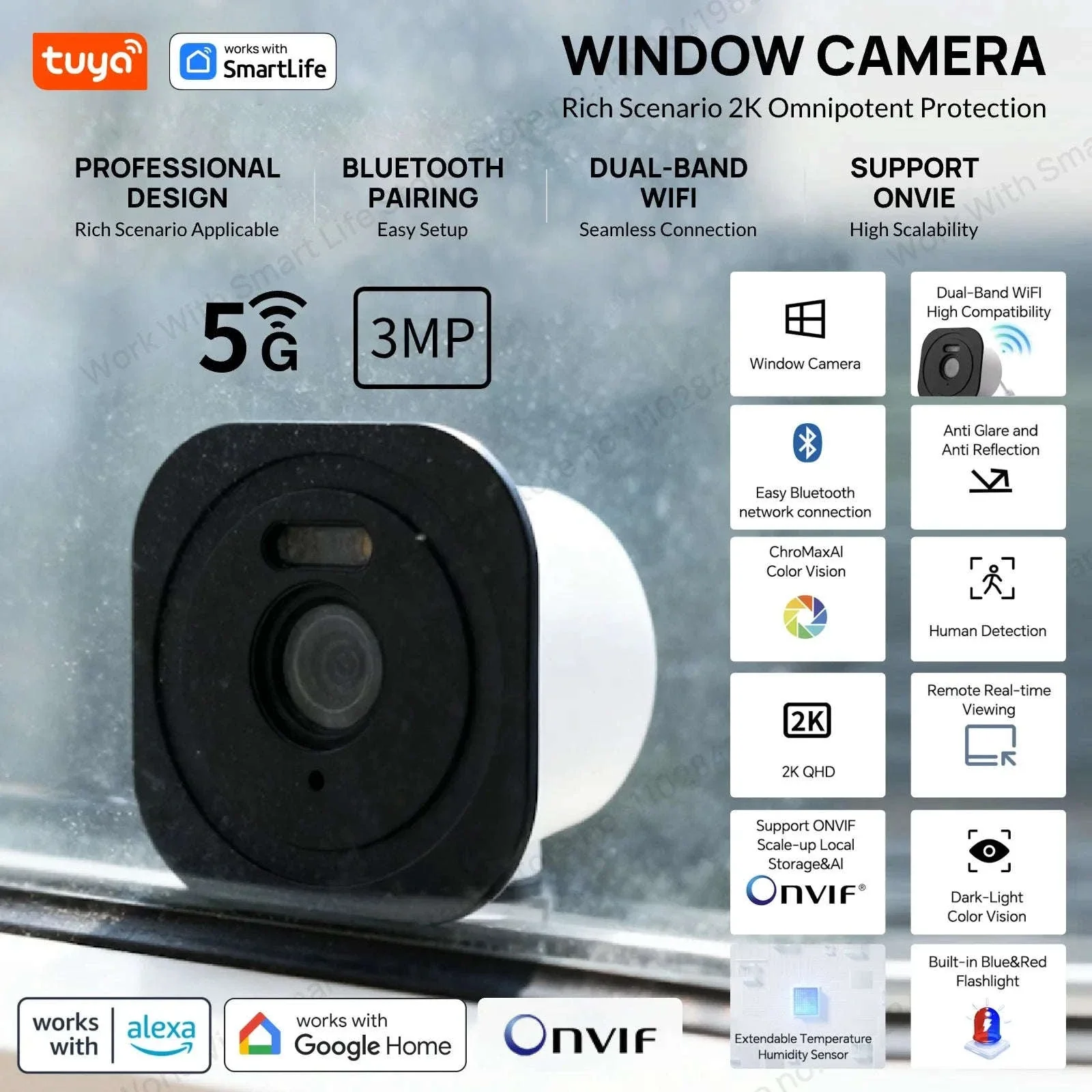 2K 3MP Window Security Camera with Color Night Vision & Dual WiFi - Image 7